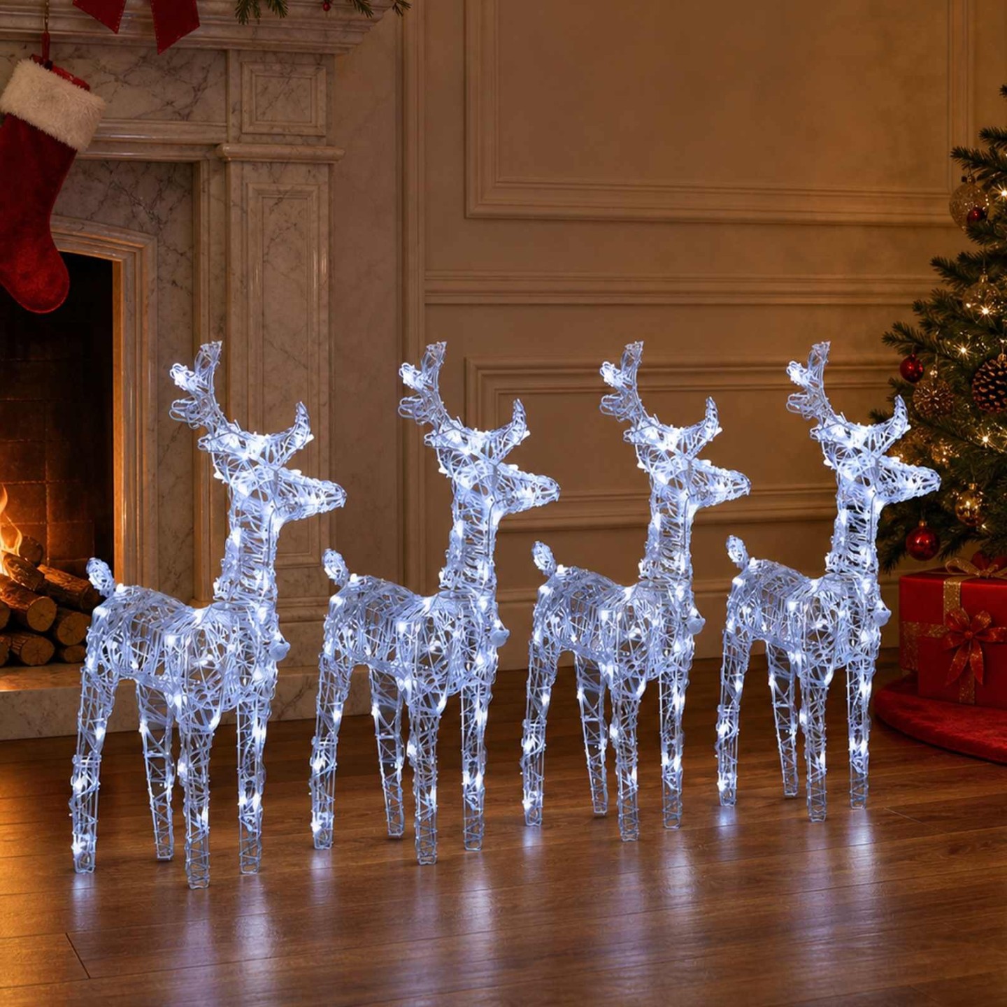 Rennes de Noël 4 pcs 160 LED Blanc froid Acrylique