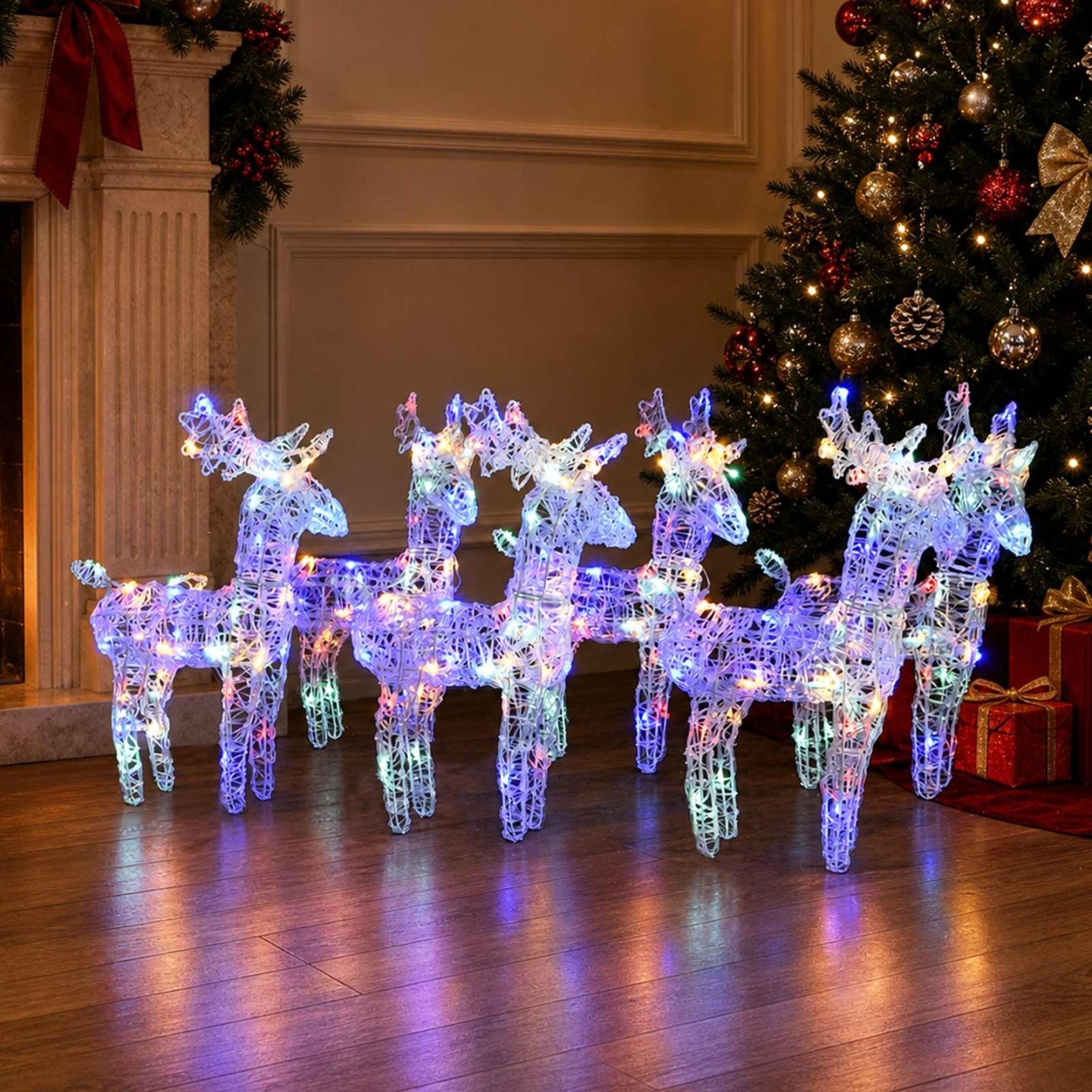 Rennes de Noël 6 pcs 240 LED Multicolore Acrylique