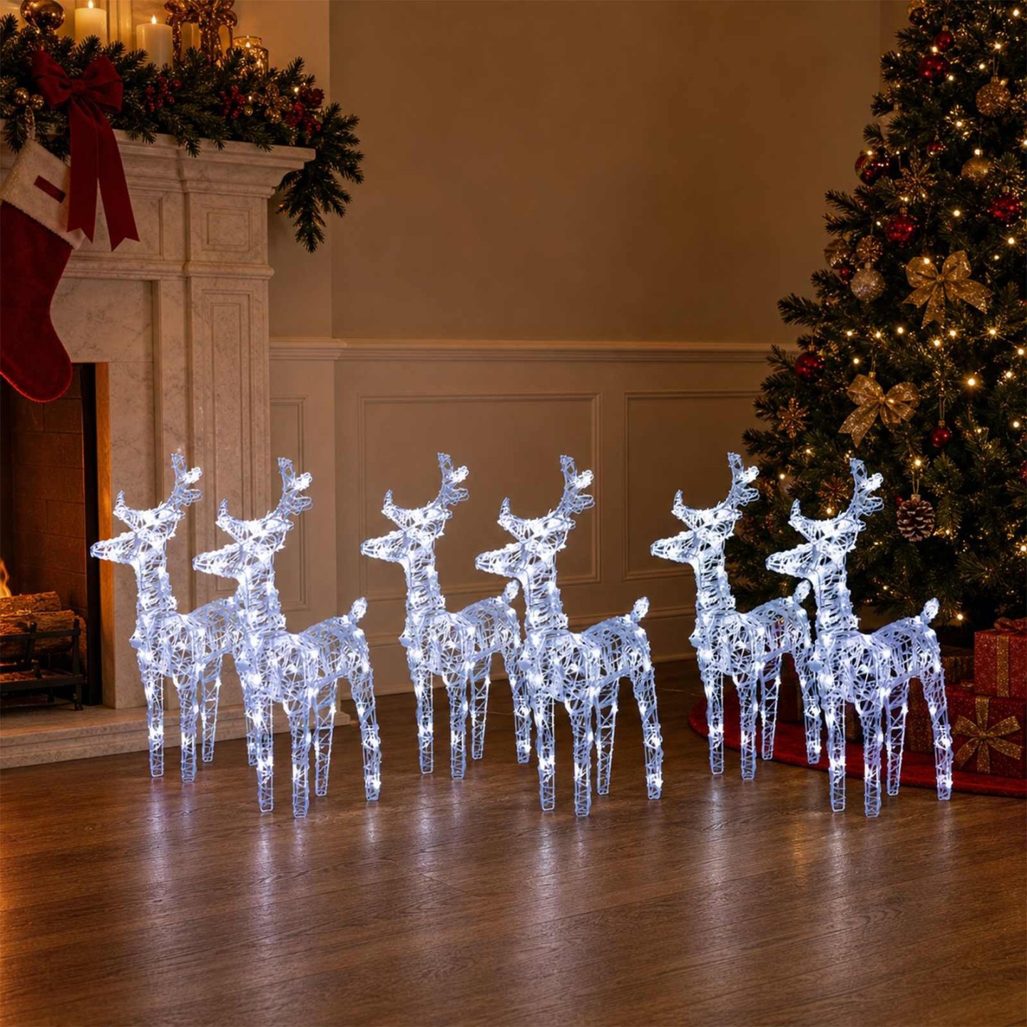 Rennes de Noël 6 pcs 240 LED Blanc froid Acrylique
