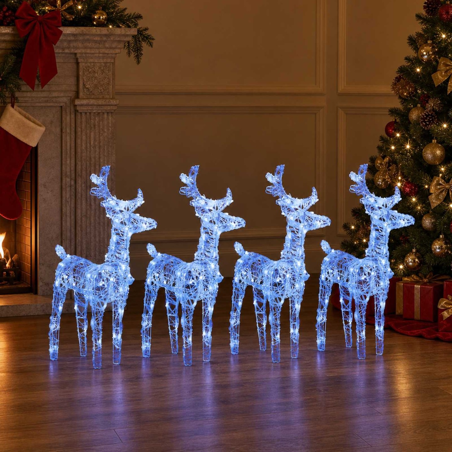 Rennes de Noël 4 pcs 160 LED Bleu Acrylique