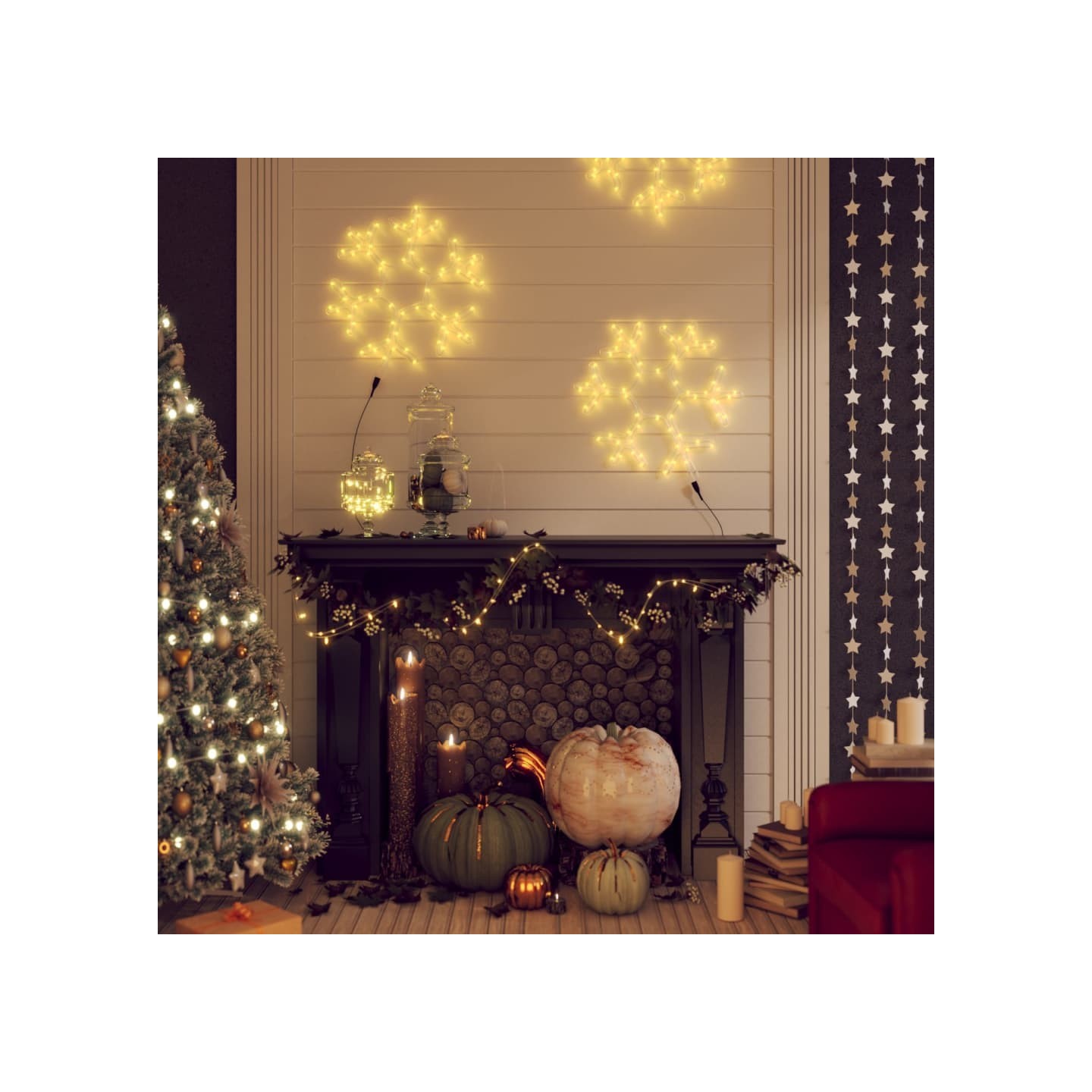 Flocons de neige de Noël avec LED 3 pcs Blanc chaud 38x37 cm