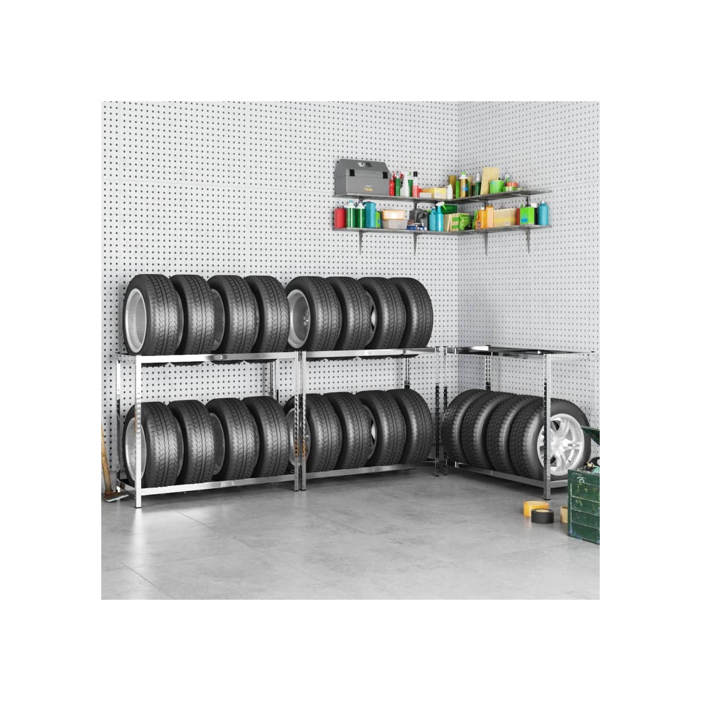 Porte-pneus à 2 niveaux 3 pcs Argenté 110x40x110 cm Acier