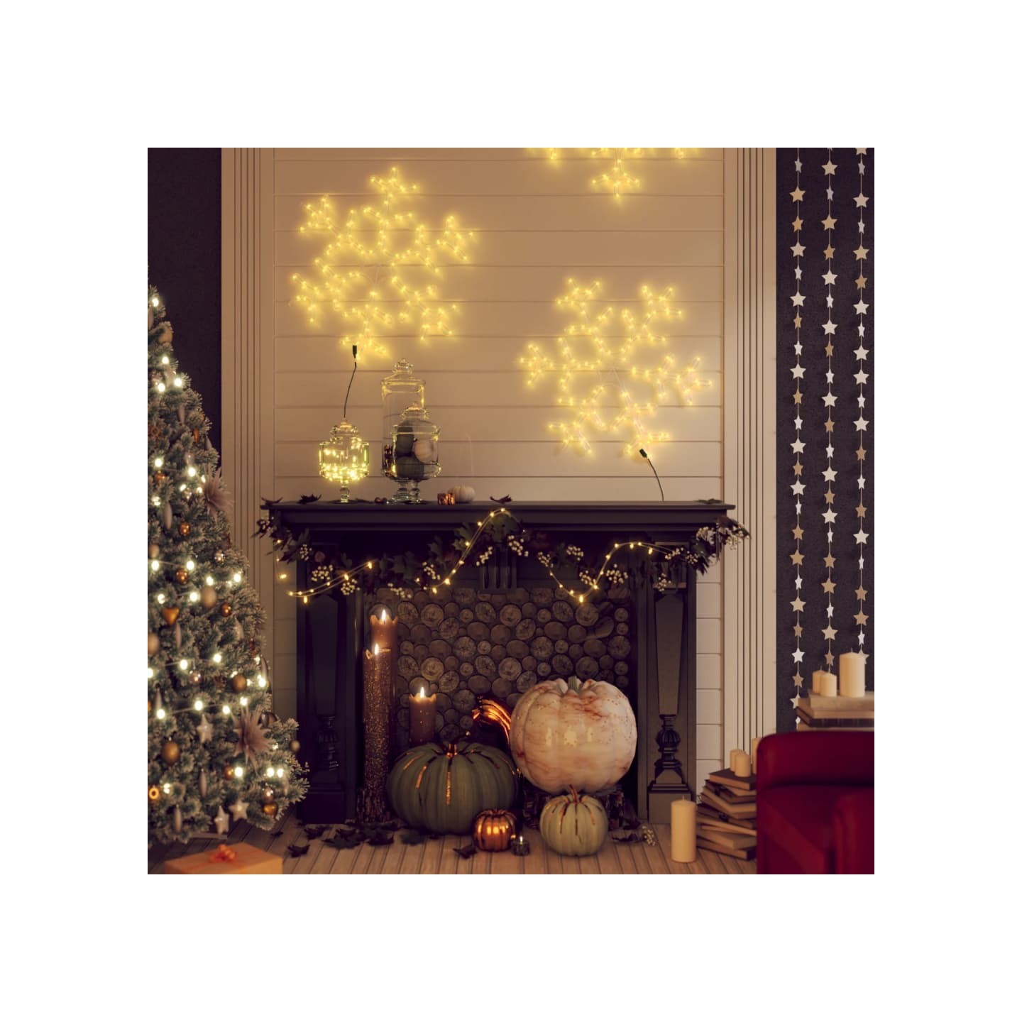 Flocons de neige de Noël avec LED 2 pcs Blanc chaud 59x59 cm