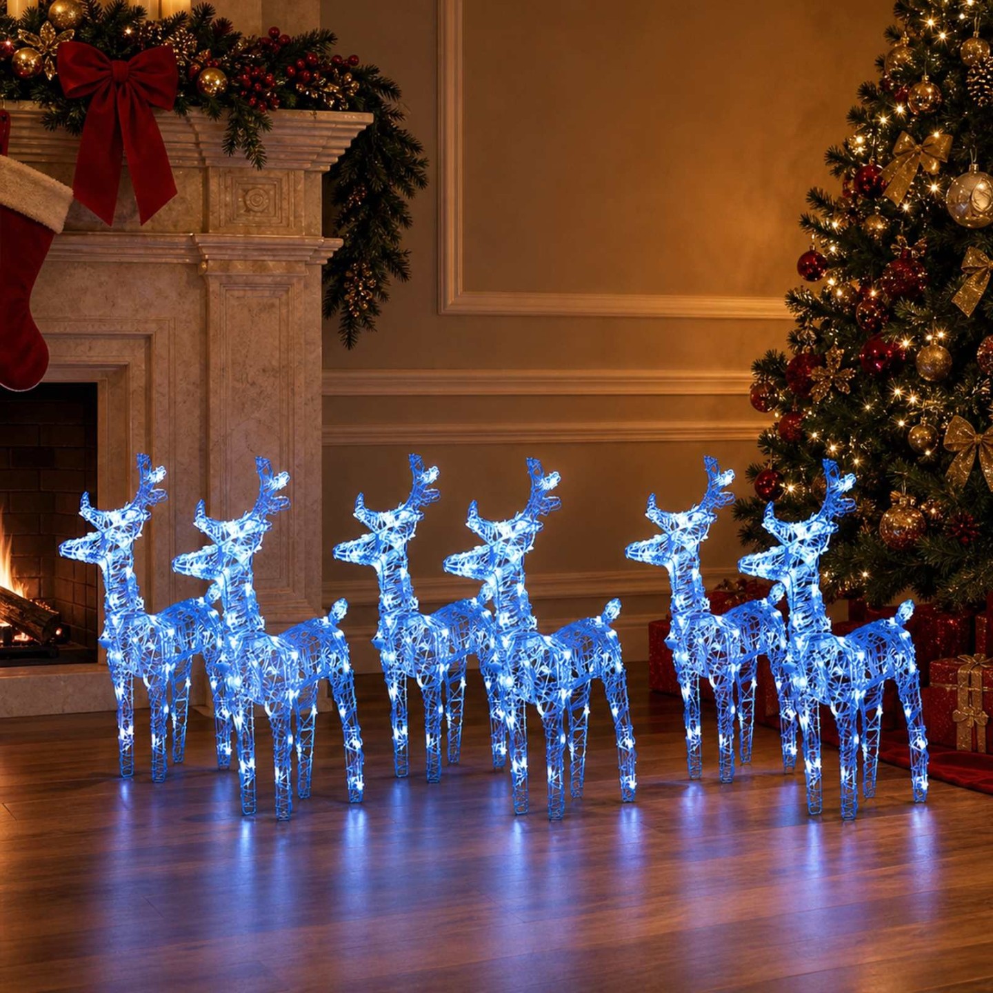 Rennes de Noël 6 pcs 240 LED Bleu Acrylique
