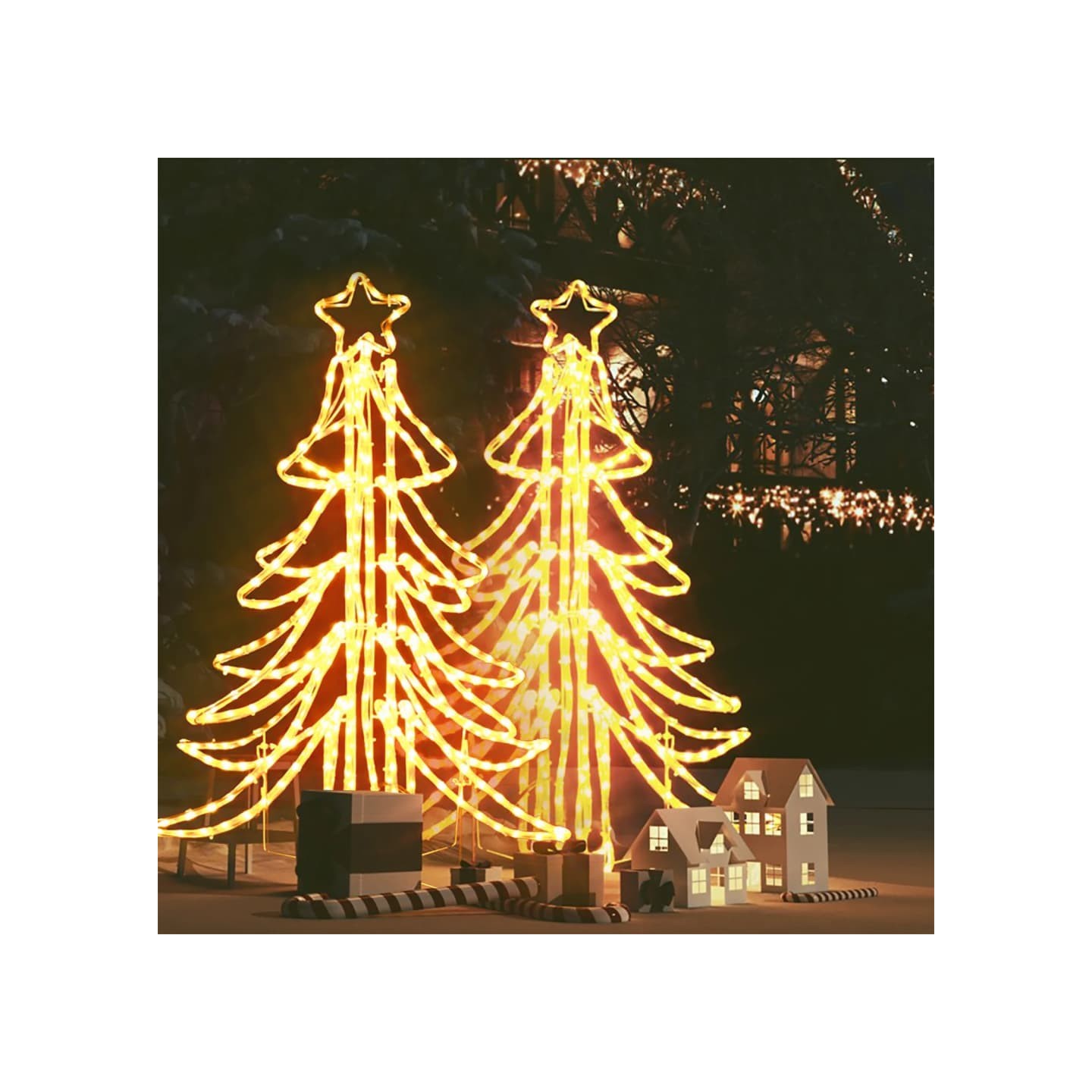 Arbres de Noël pliables avec LED 2 pcs Blanc chaud 87x87x93 cm