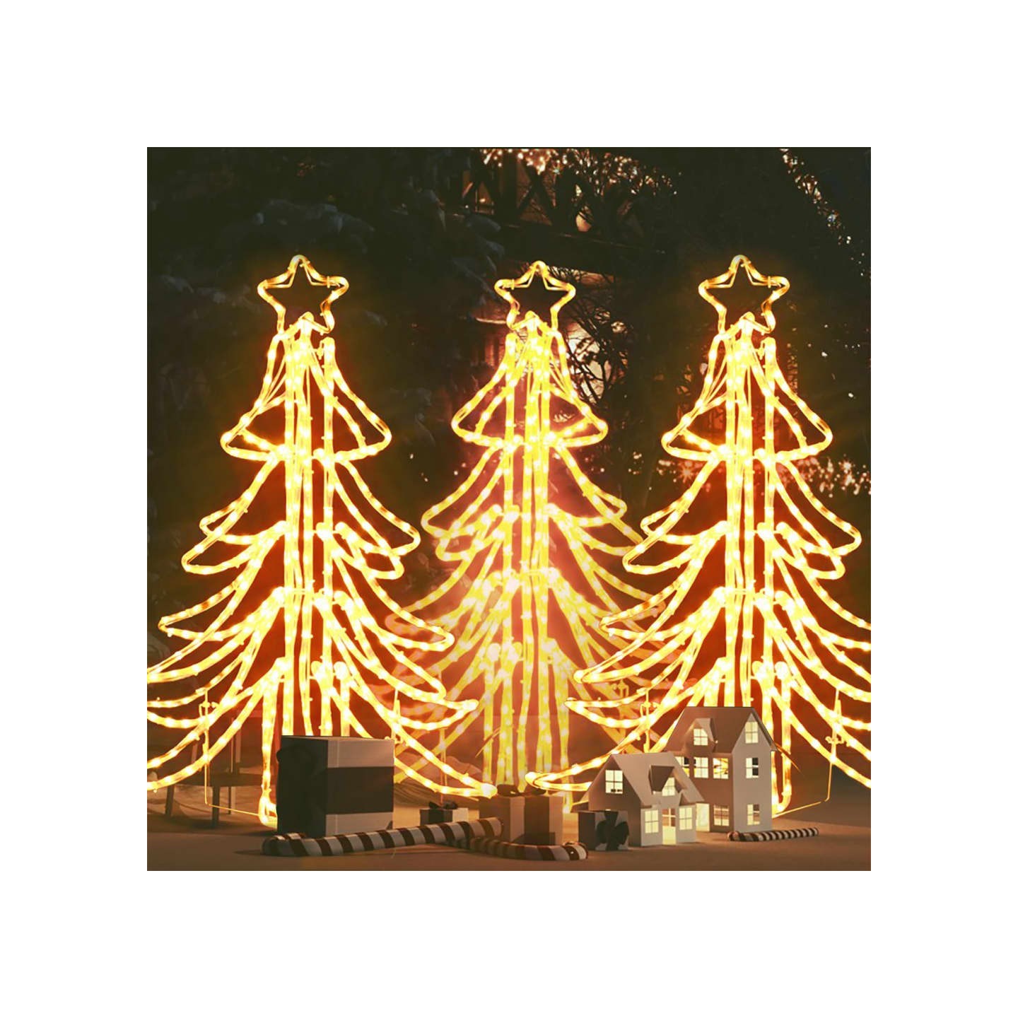 Arbres de Noël pliables avec LED 3 pcs Blanc chaud 87x87x93 cm