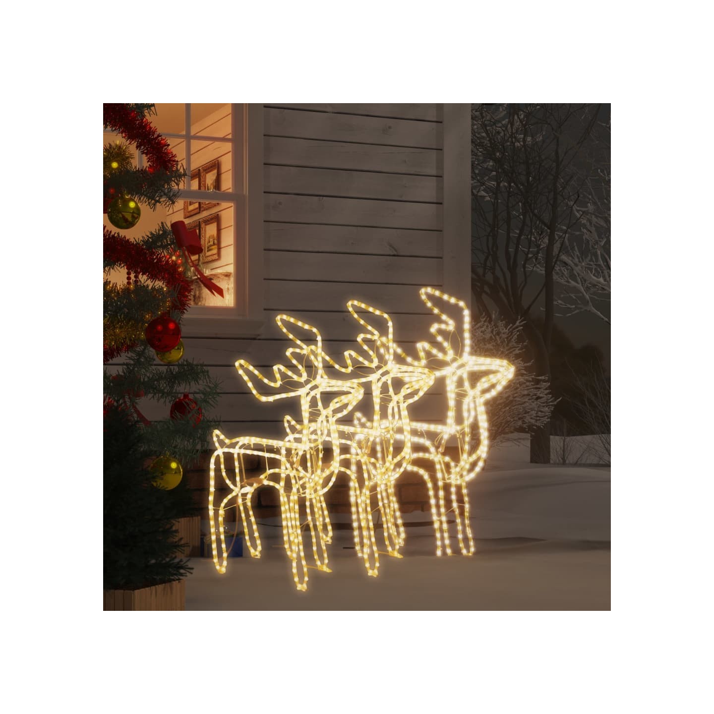 Rennes de Noël 3 pcs Blanc chaud 76x42x87 cm