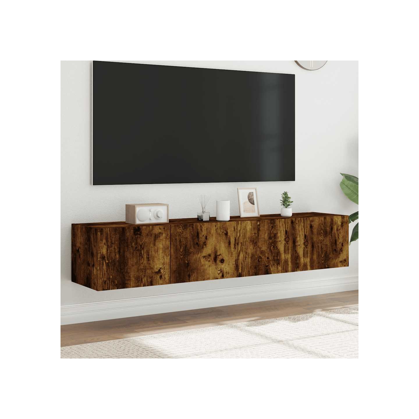 Meubles TV muraux et lumières LED 2pcs chêne fumé 80x35x31 cm