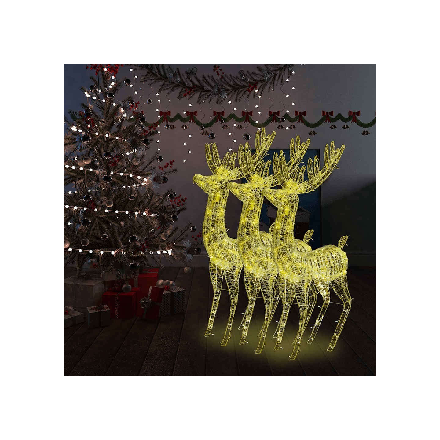 Rennes de Noël XXL Acrylique 250 LED 3 pcs 180 cm Blanc chaud