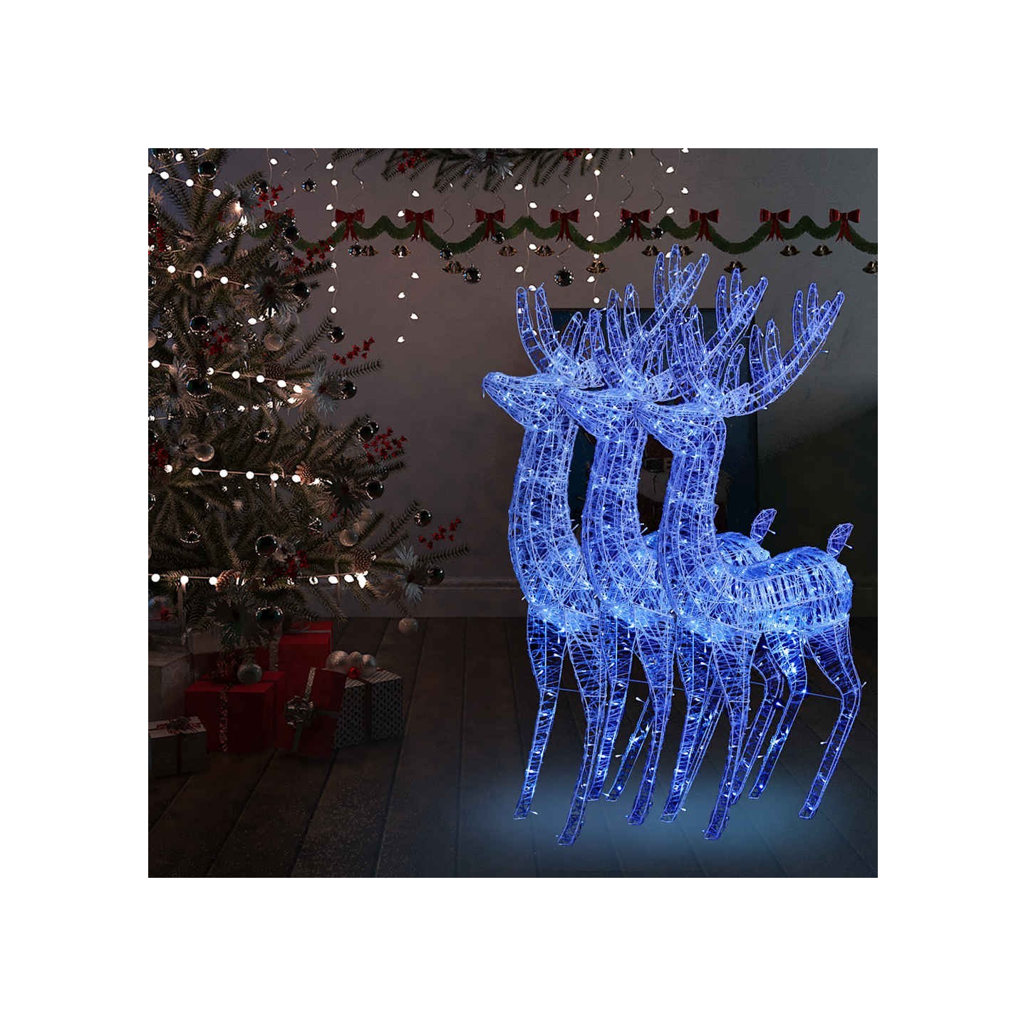 Rennes de Noël XXL Acrylique 250 LED 3 pcs 180 cm Bleu