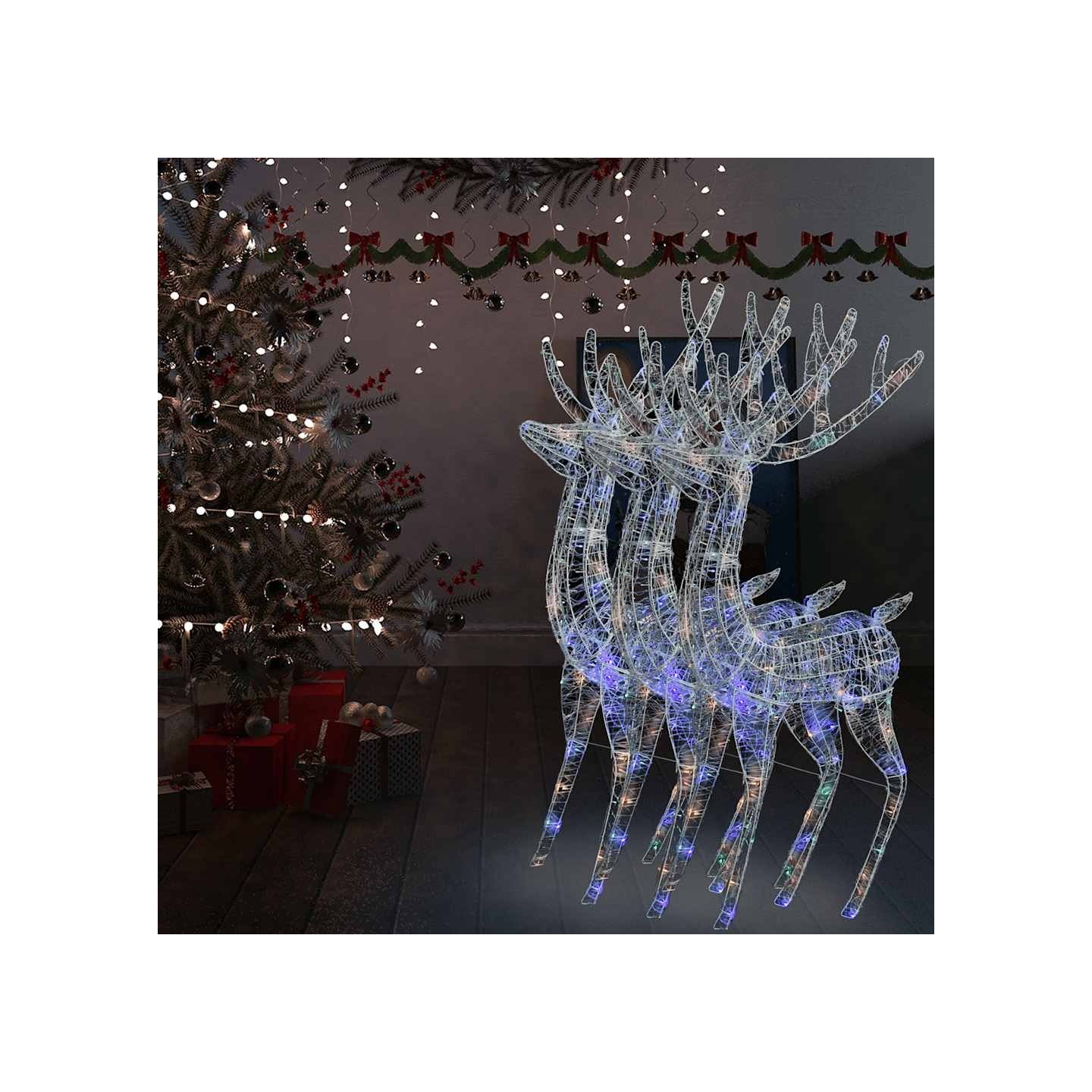 Rennes de Noël XXL Acrylique 250 LED 3 pcs 180 cm Multicolore