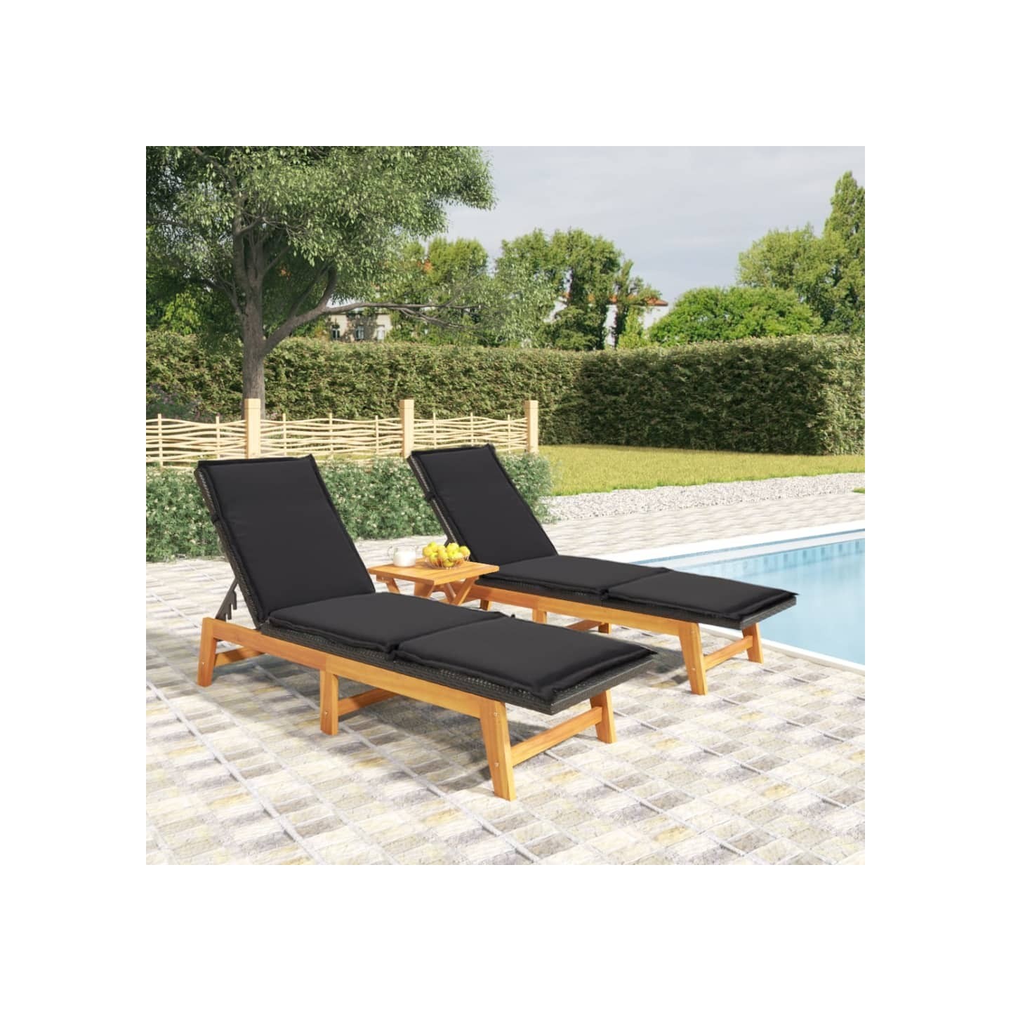 Salon de jardin 3 pcs résine tressée et bois massif d'acacia