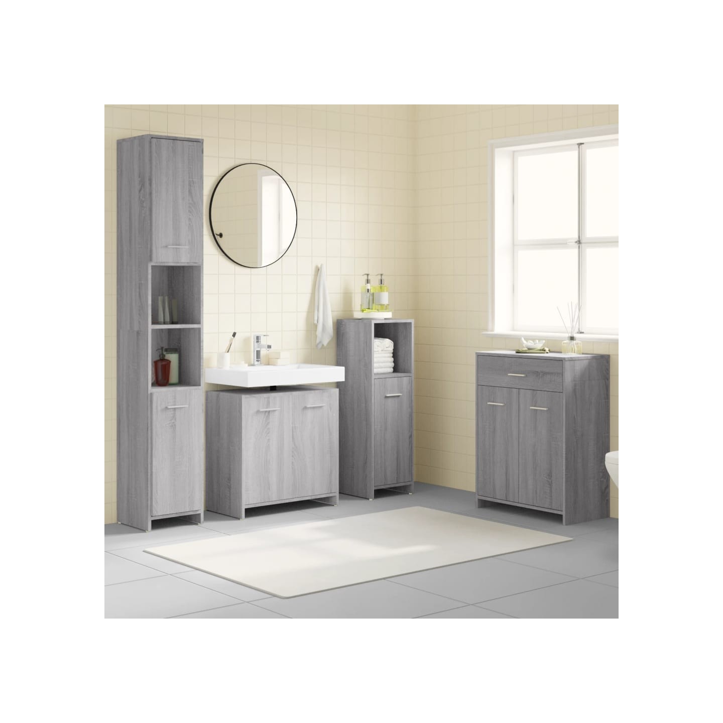 Ensemble de meubles de salle de bain 4 pcs Sonoma gris