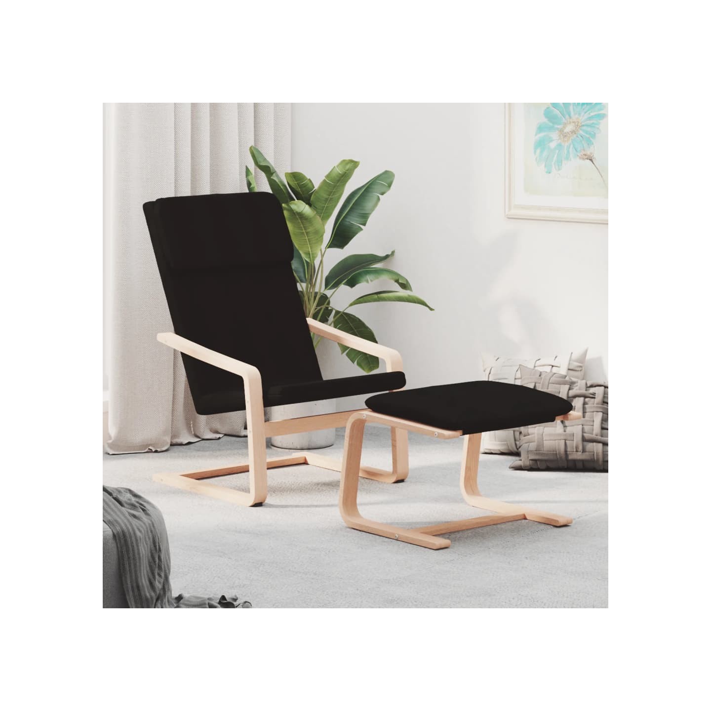 Chaise de relaxation avec repose-pied Noir Tissu