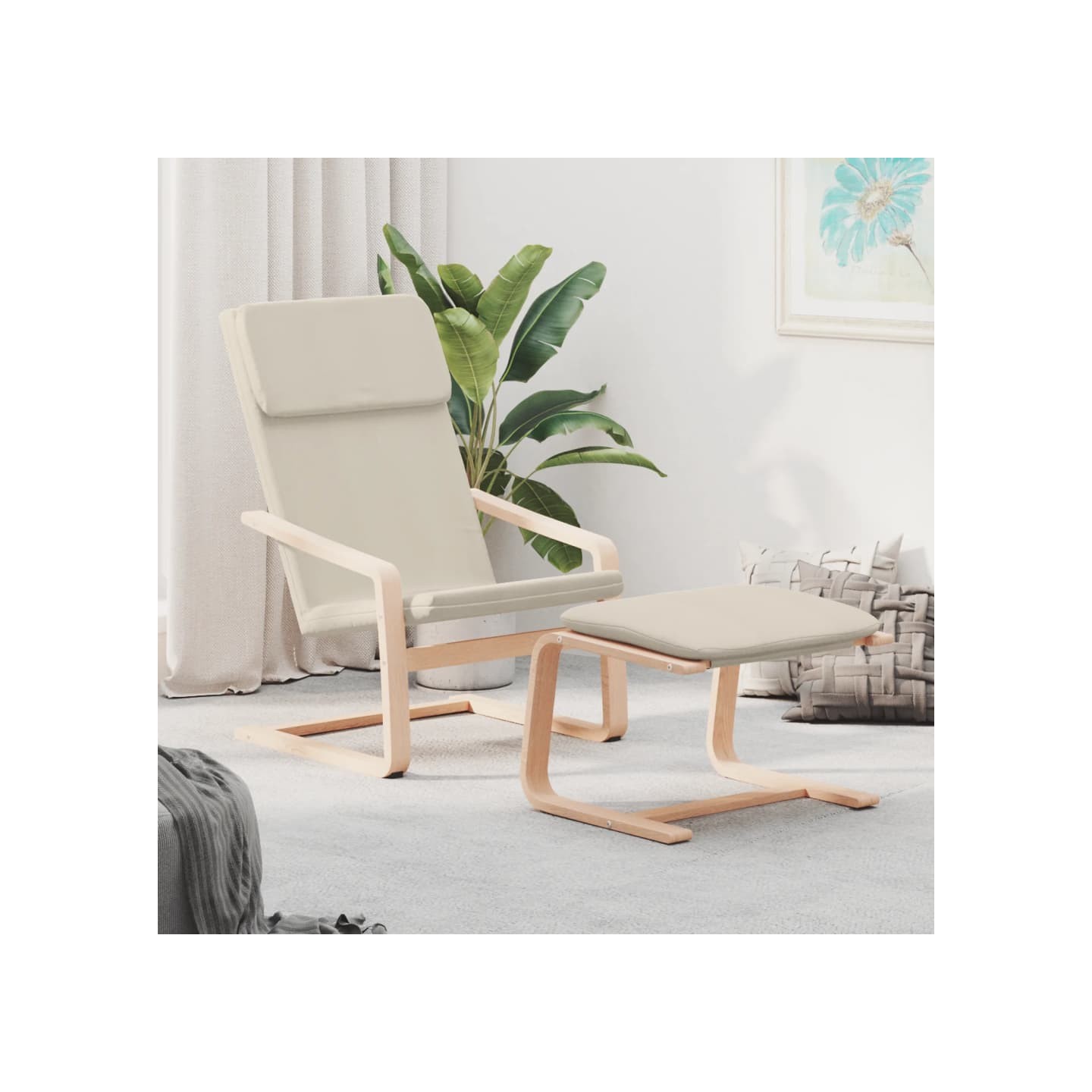 Chaise de relaxation avec repose-pied Crème Tissu