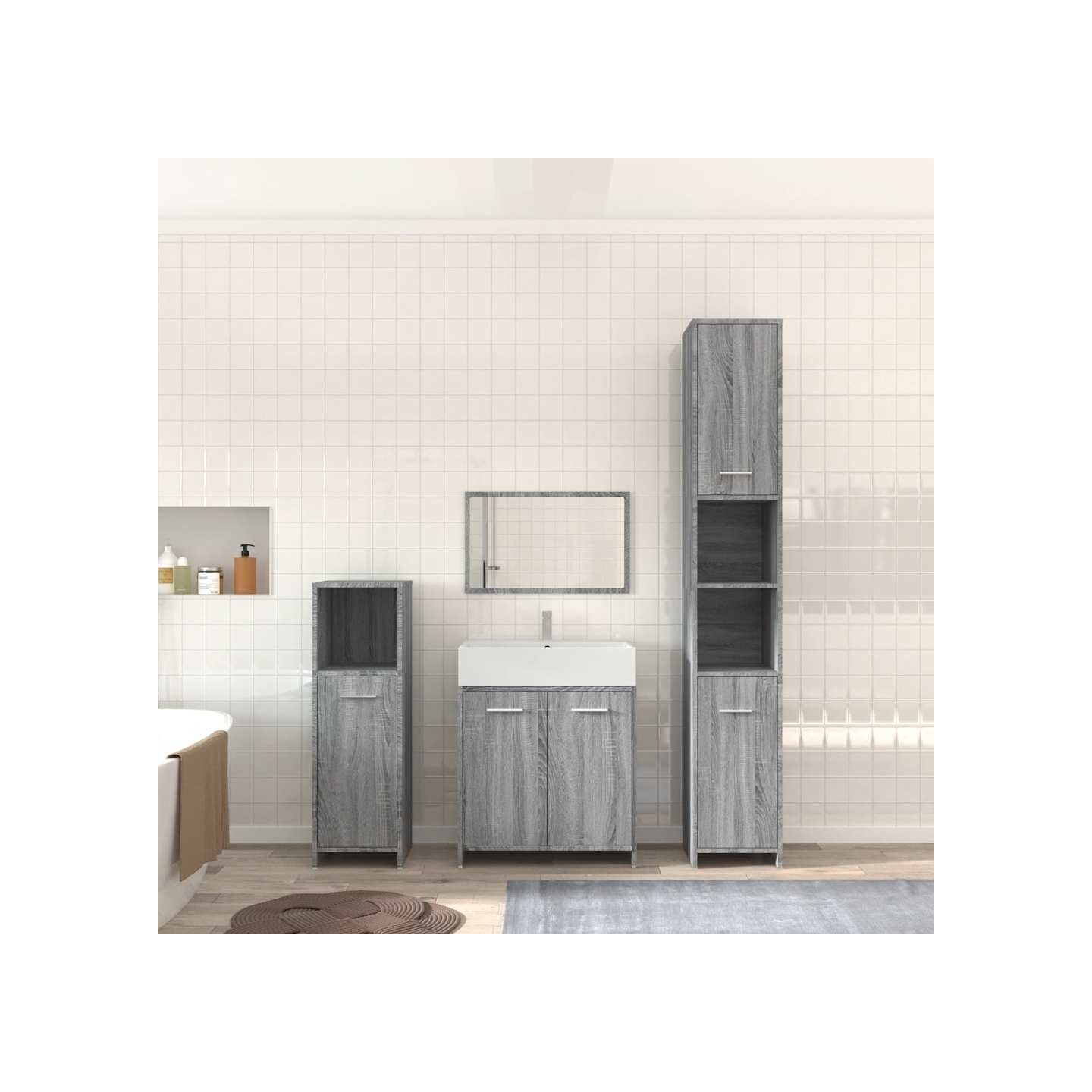 Ensemble de meubles de salle de bain 4 pcs Sonoma gris