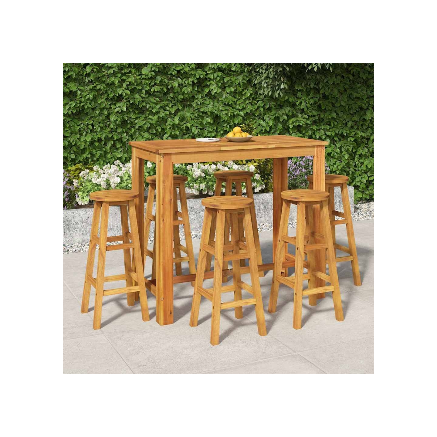 Ensemble de bar de jardin 7 pcs bois d'acacia solide