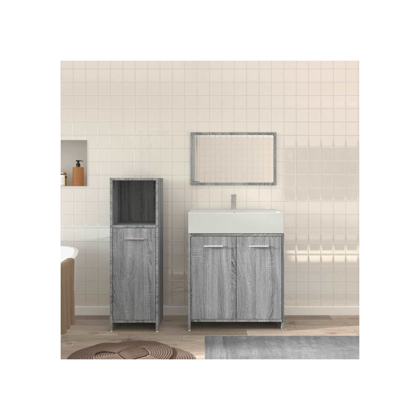 Ensemble de meubles de salle de bain 3 pcs Sonoma gris