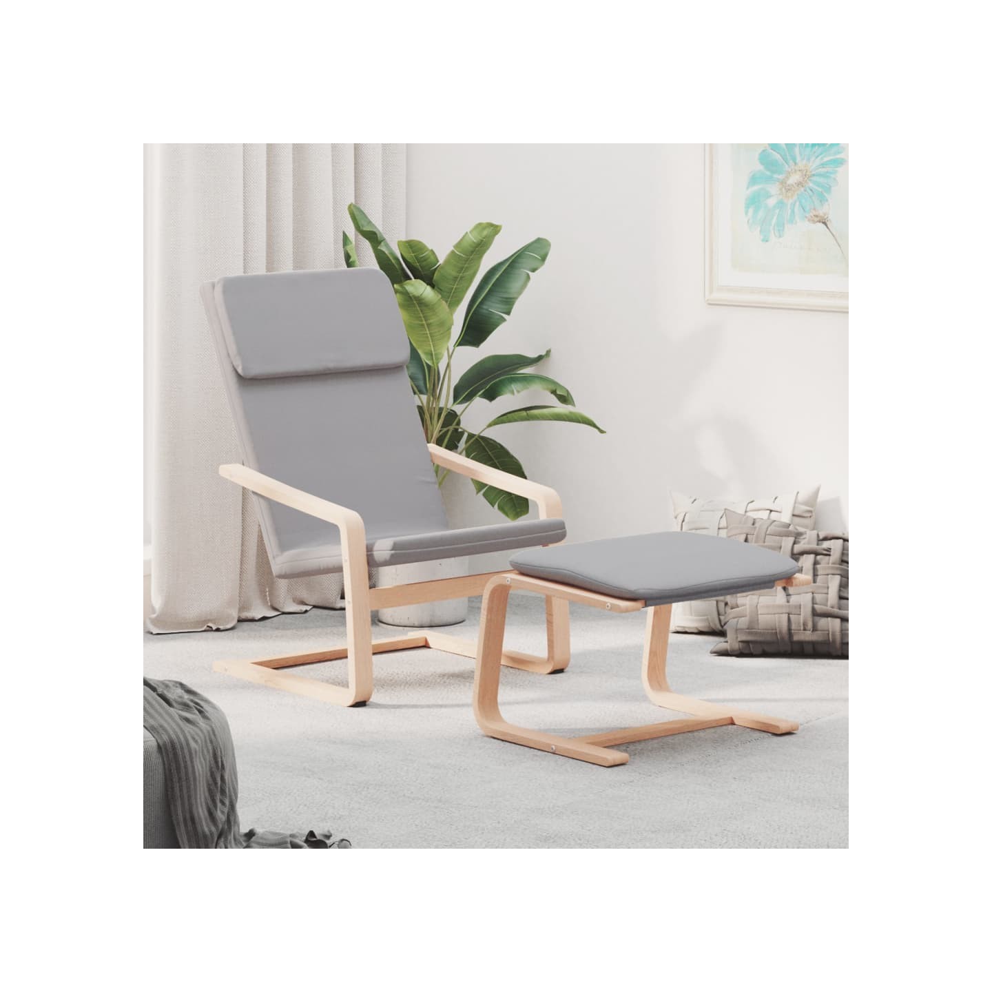 Chaise de relaxation avec repose-pied Gris clair Tissu