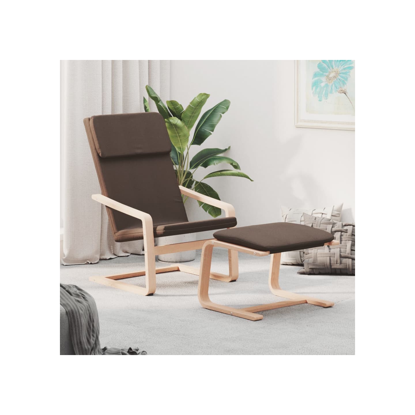 Chaise de relaxation avec repose-pied Marron foncé Tissu