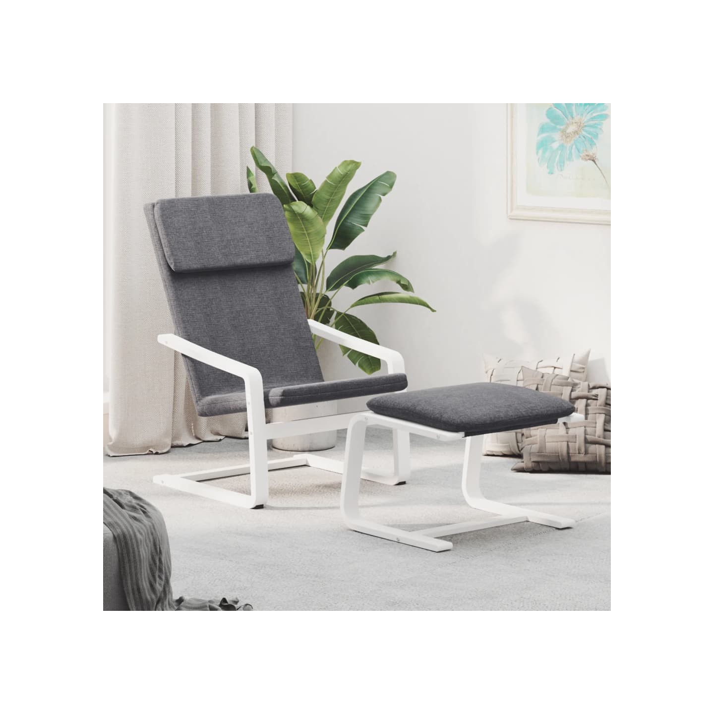 Chaise de relaxation avec repose-pied Gris foncé Tissu