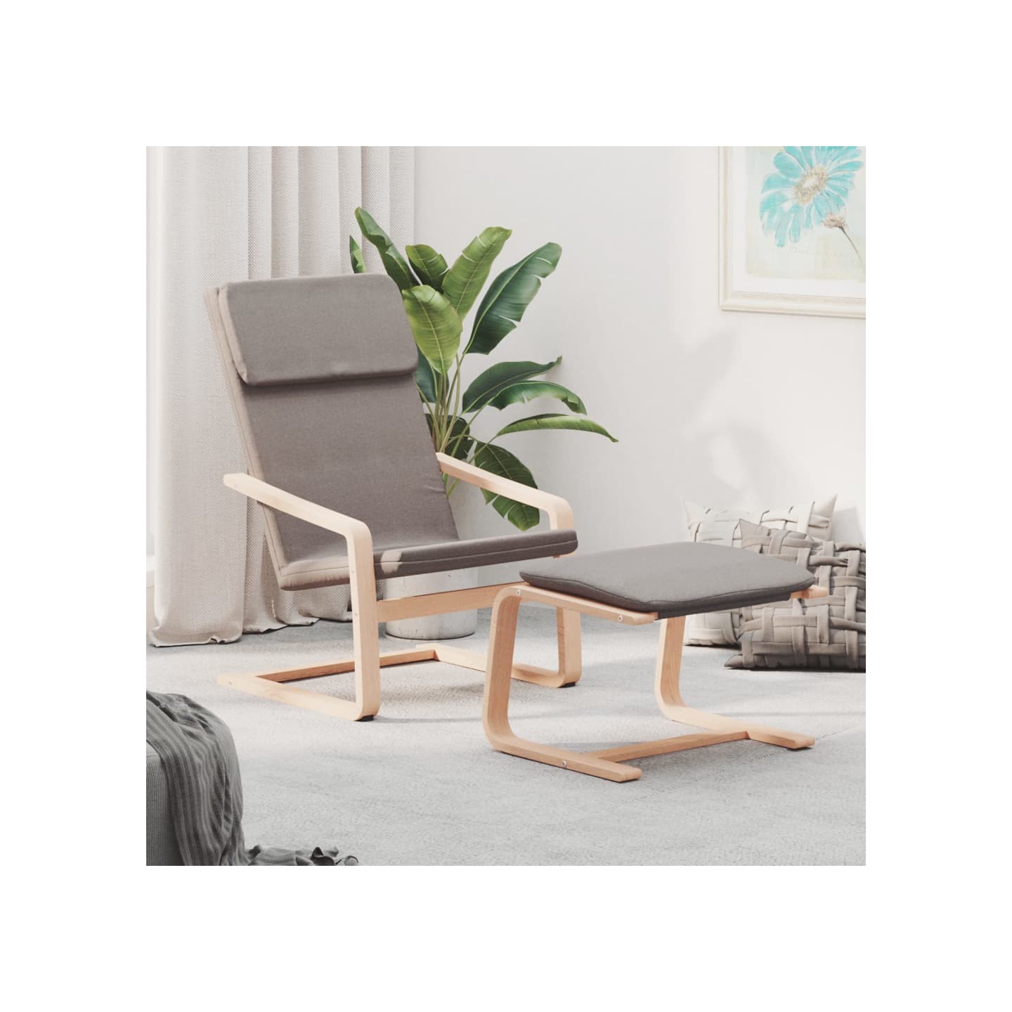 Chaise de relaxation avec repose-pied Taupe Tissu
