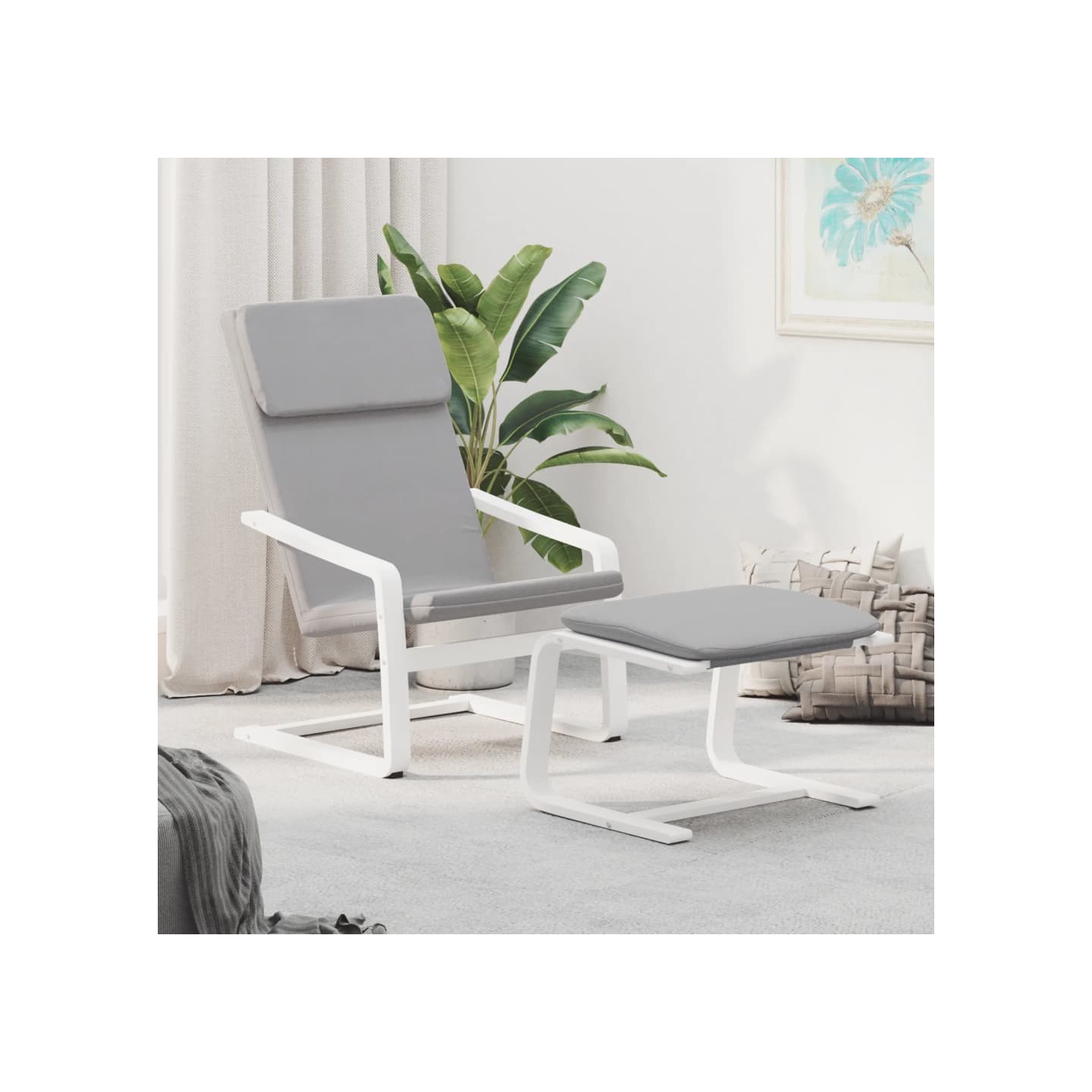 Chaise de relaxation avec repose-pied Gris clair Tissu