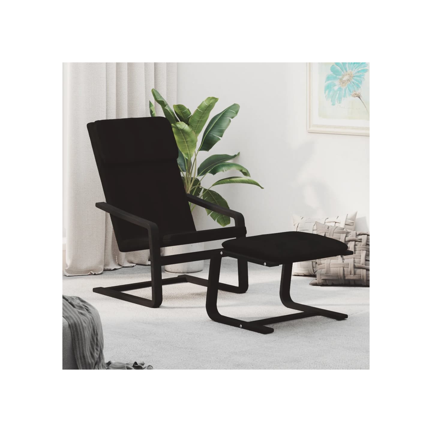 Chaise de relaxation avec repose-pied Noir Tissu