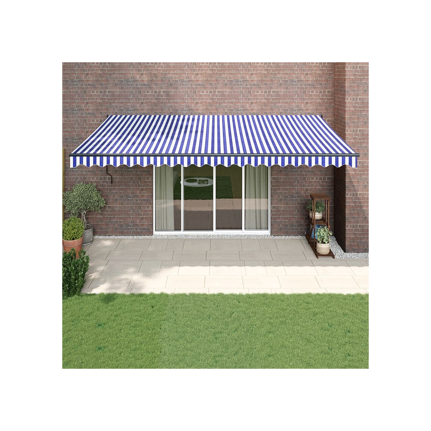 Auvent rétractable bleu et blanc 5x3 m tissu et aluminium