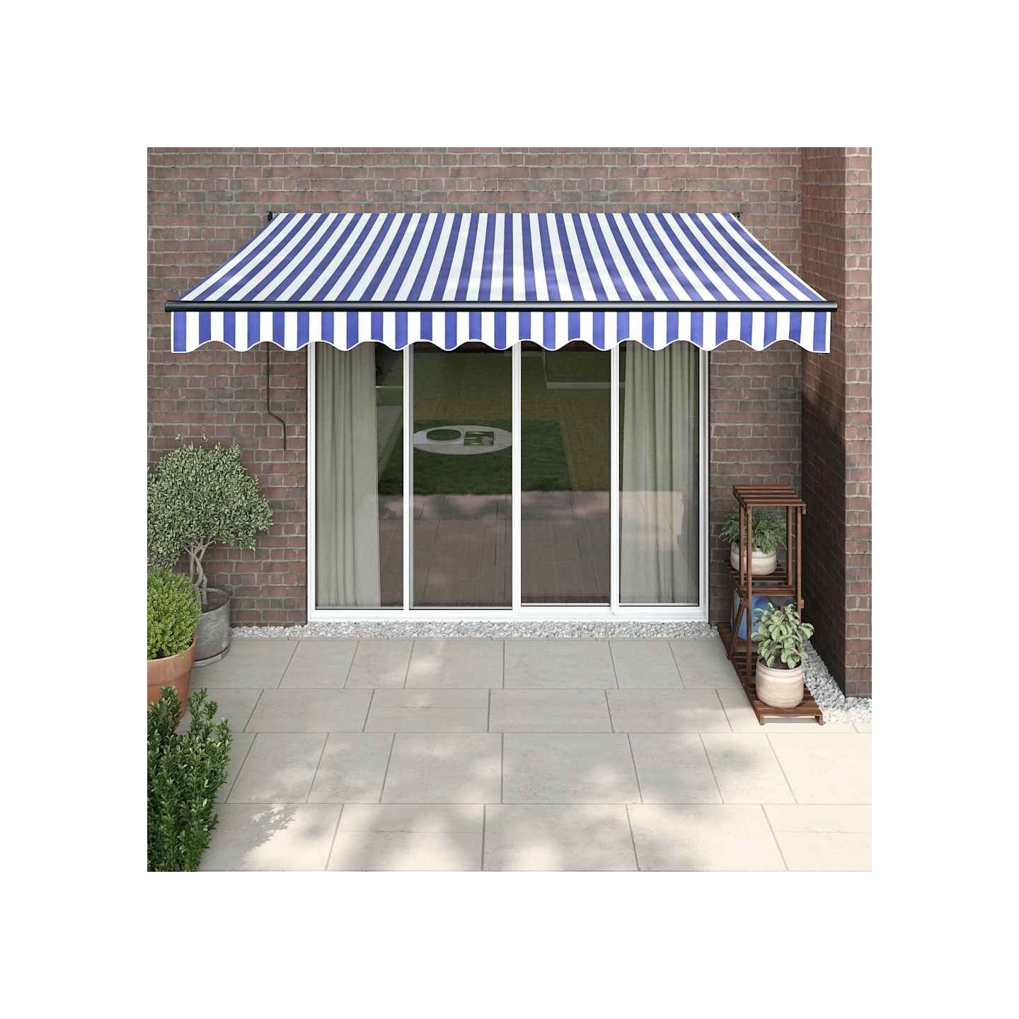 Auvent rétractable bleu et blanc 3x2,5 m tissu et aluminium
