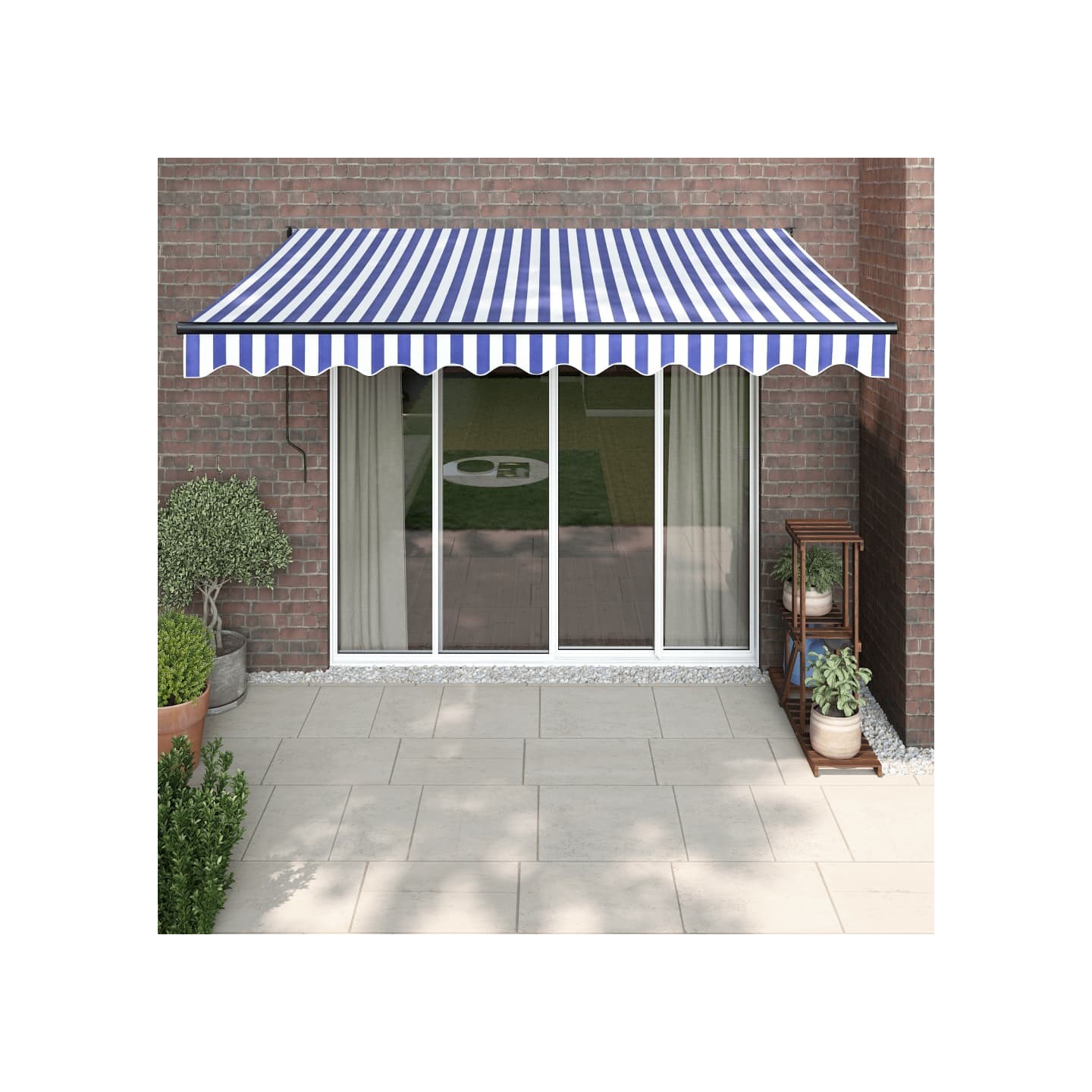 Auvent rétractable bleu et blanc 3,5x2,5 m tissu et aluminium