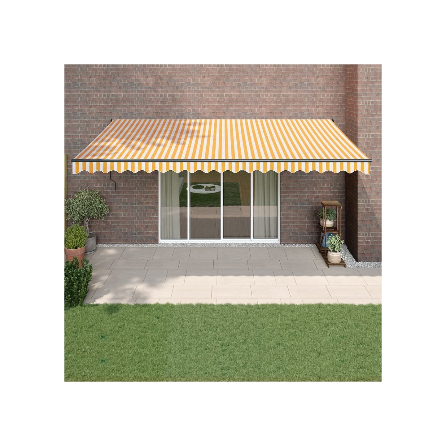 Auvent rétractable jaune et blanc 5x3 m tissu et aluminium