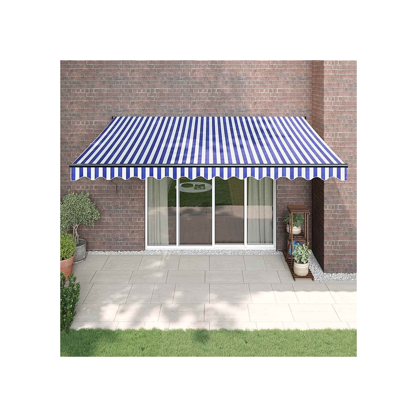 Auvent rétractable bleu et blanc 4x3 m tissu et aluminium
