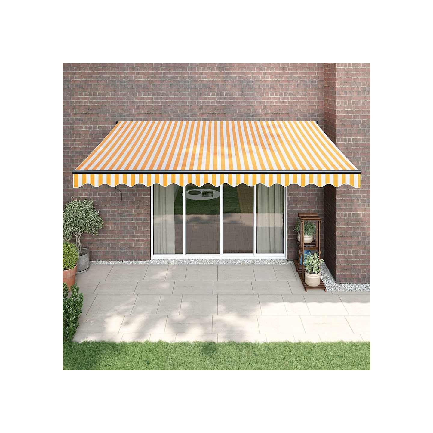 Auvent rétractable jaune et blanc 4x3 m tissu et aluminium