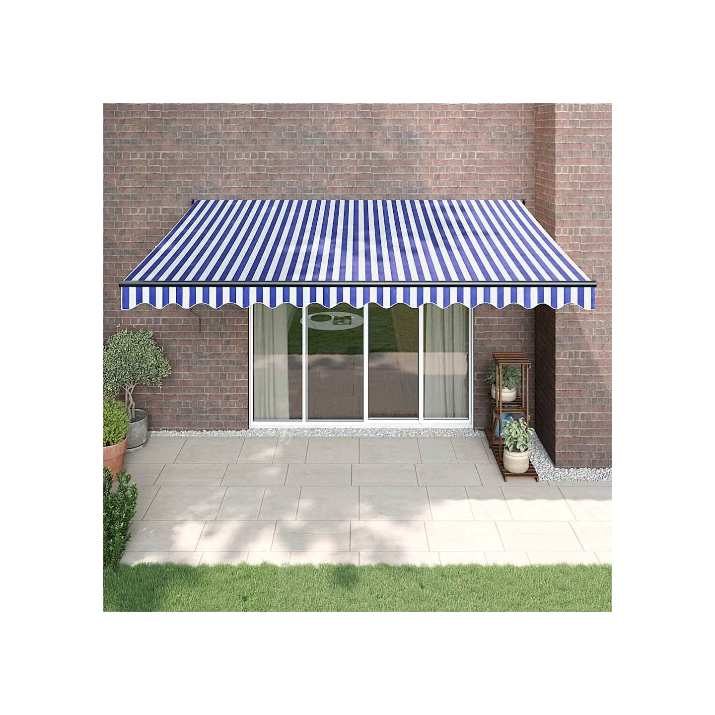 Auvent rétractable bleu et blanc 4,5x3 m tissu et aluminium
