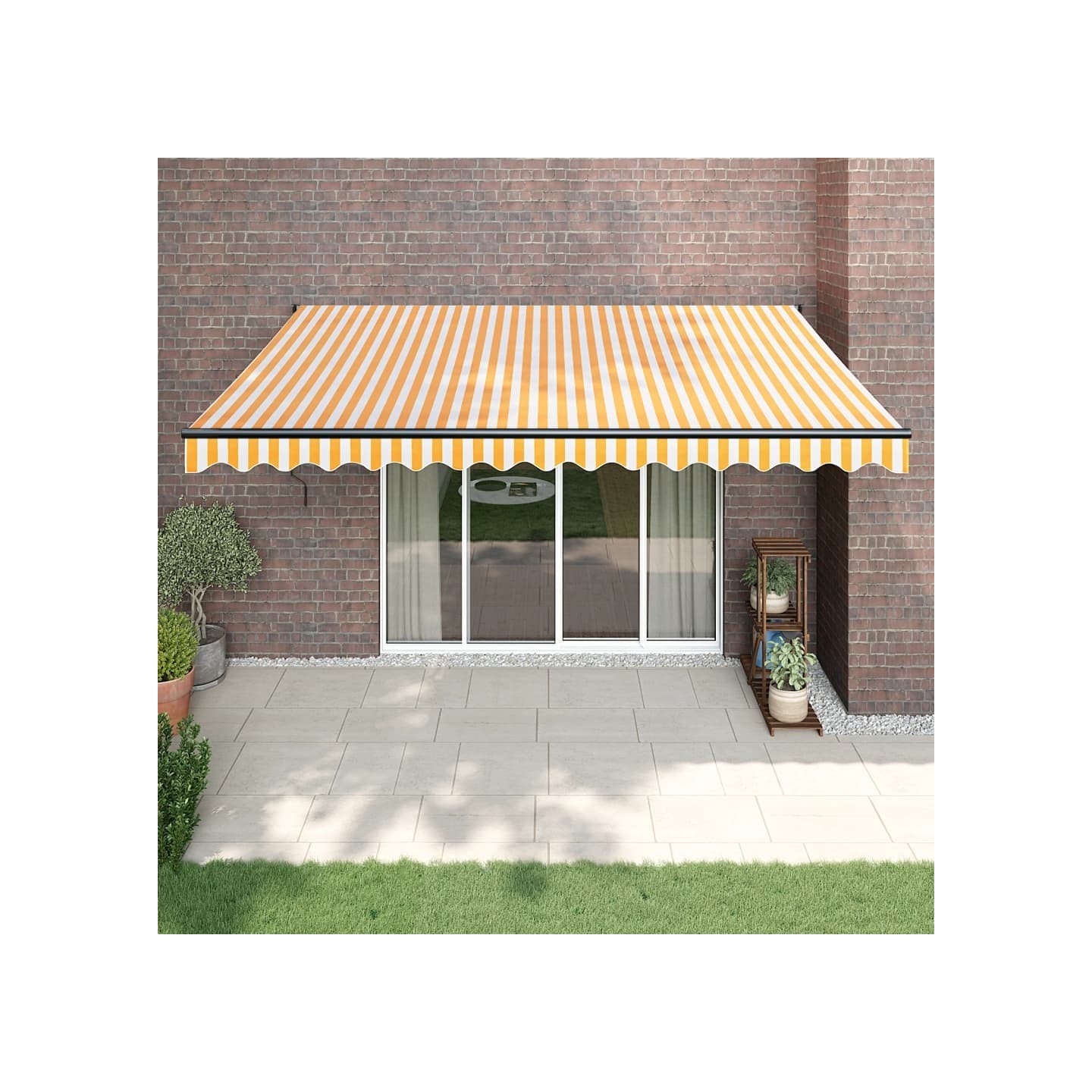 Auvent rétractable jaune et blanc 4,5x3 m tissu et aluminium