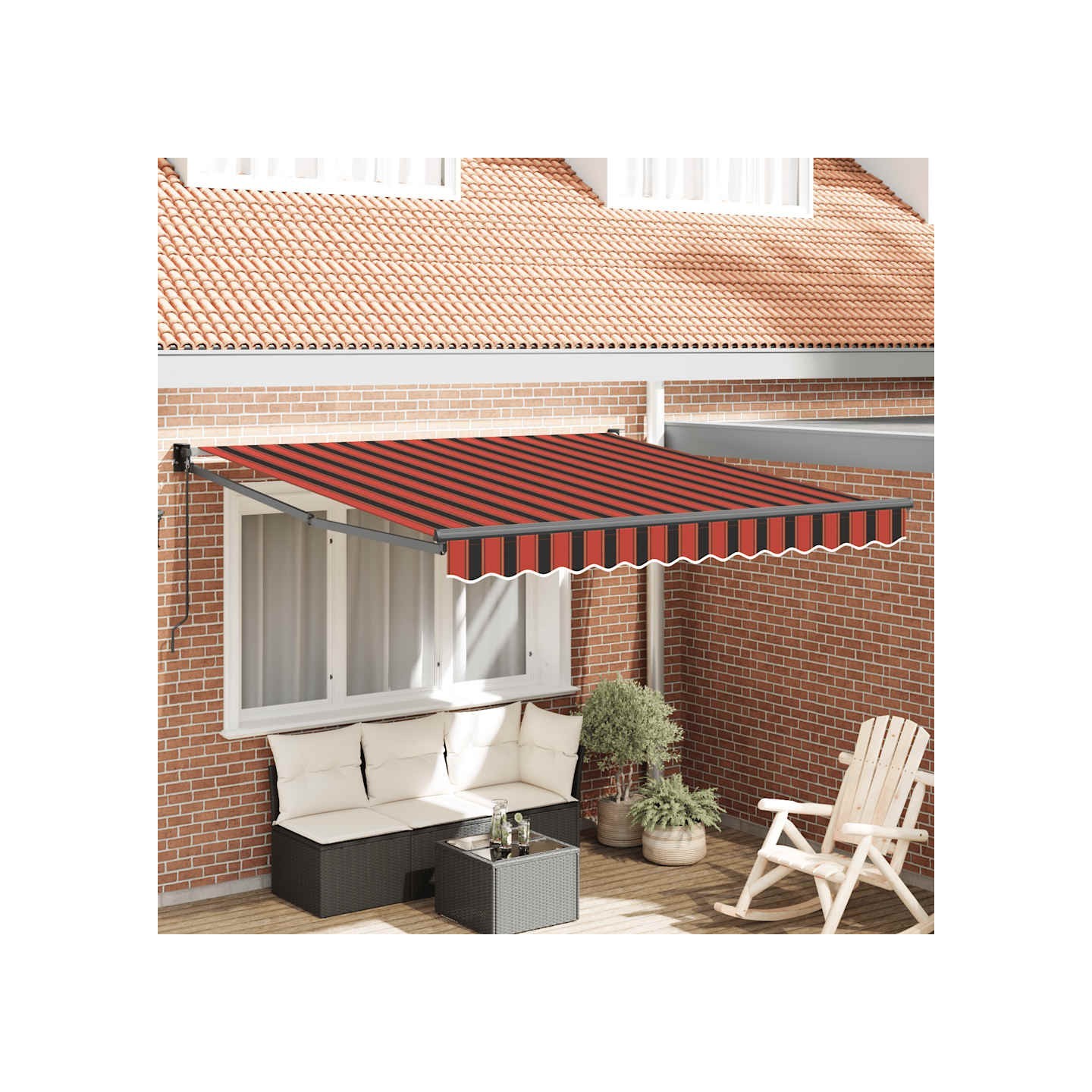 Auvent rétractable orange et marron 3,5x2,5m tissu et aluminium