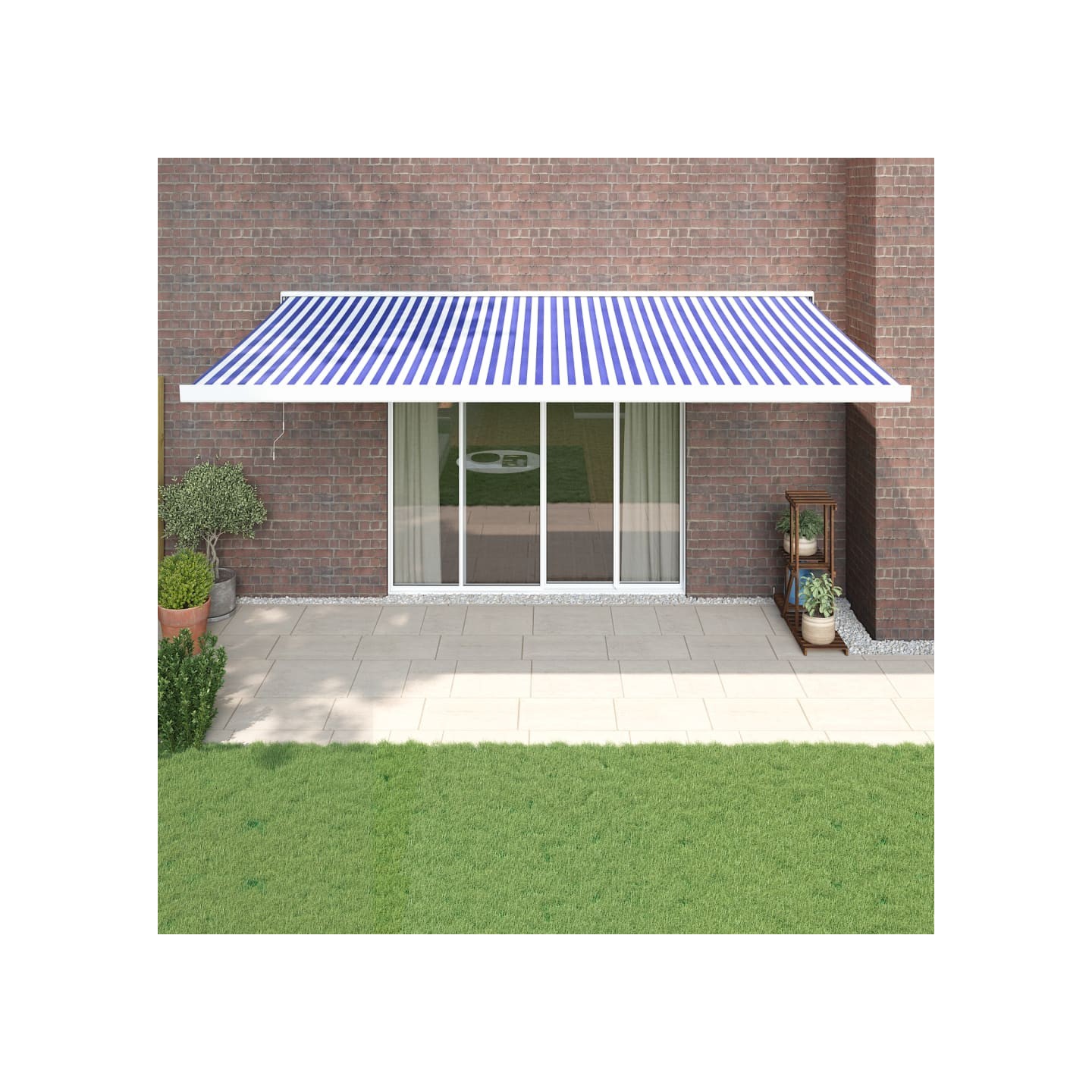 Auvent rétractable bleu et blanc 5x3 m tissu et aluminium