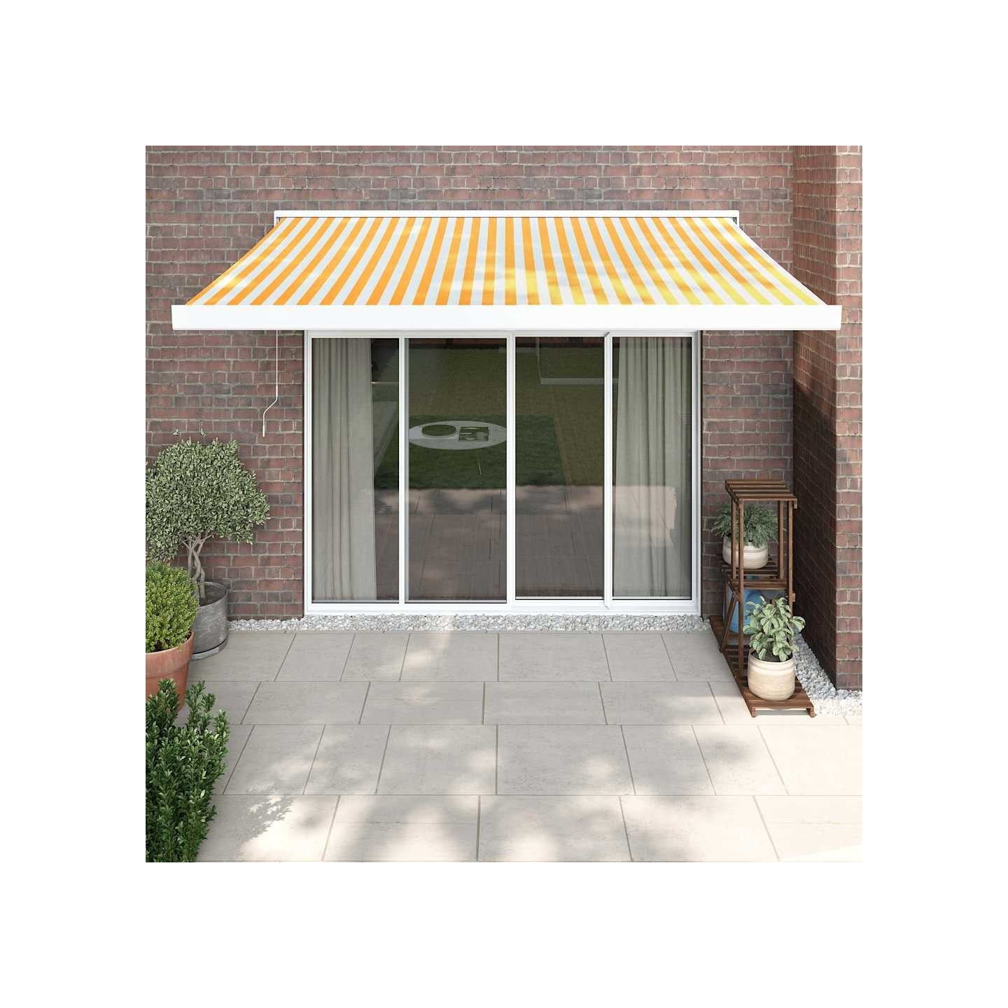 Auvent rétractable jaune et blanc 3x2,5 m tissu et aluminium
