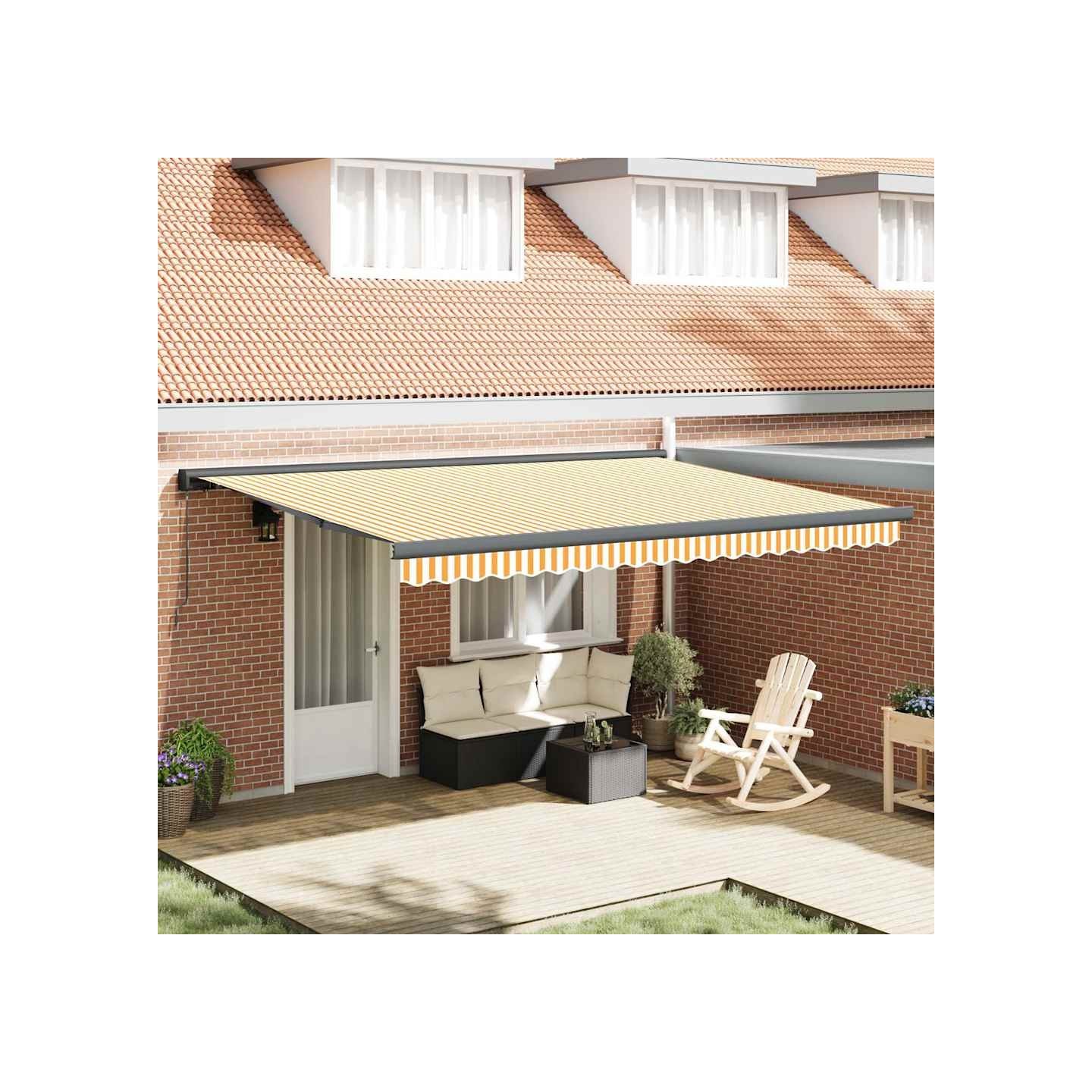 Auvent rétractable jaune et blanc 4,5x3 m tissu et aluminium