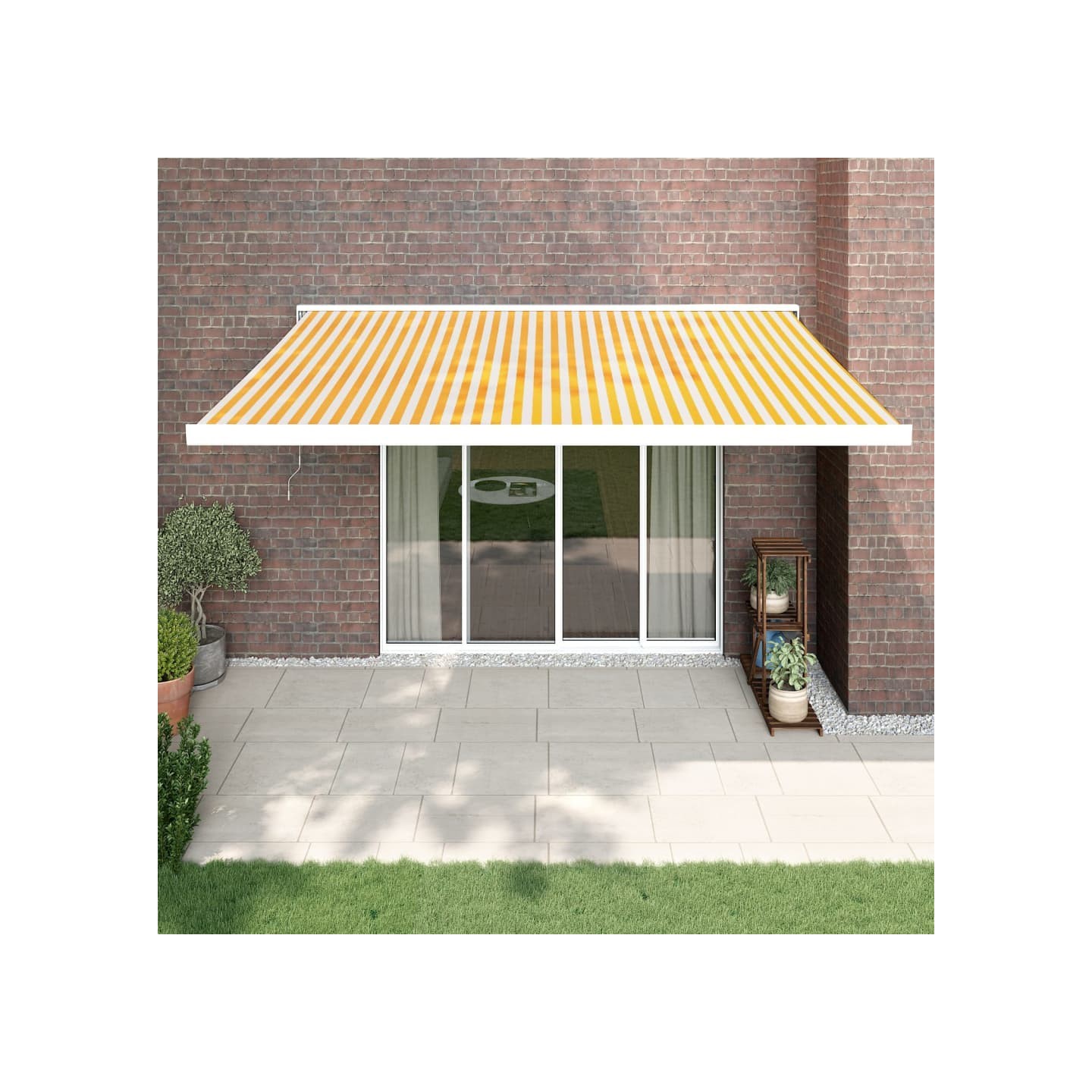 Auvent rétractable jaune et blanc 4,5x3 m tissu et aluminium