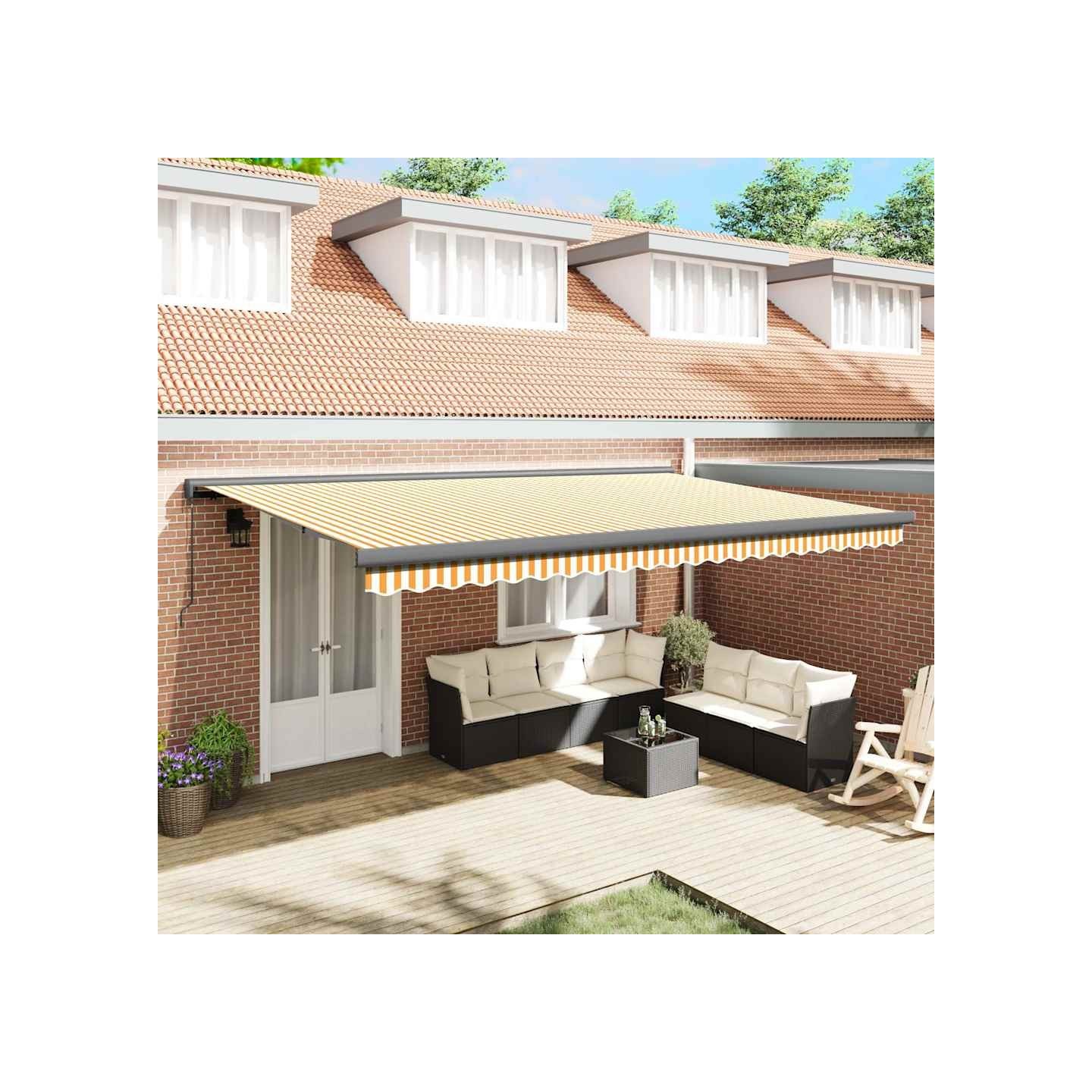 Auvent rétractable jaune et blanc 5x3 m tissu et aluminium
