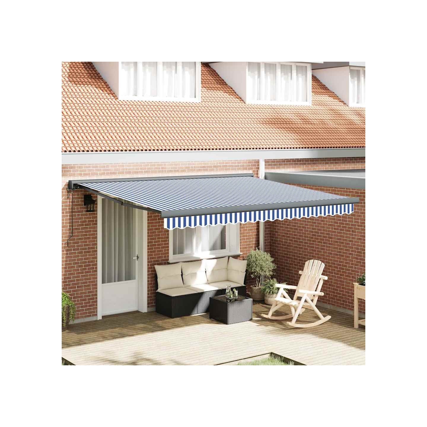 Auvent rétractable bleu et blanc 3,5x2,5 m tissu et aluminium