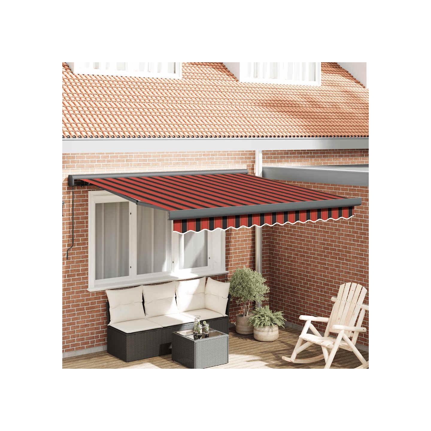 Auvent rétractable orange et marron 3,5x2,5m tissu et aluminium