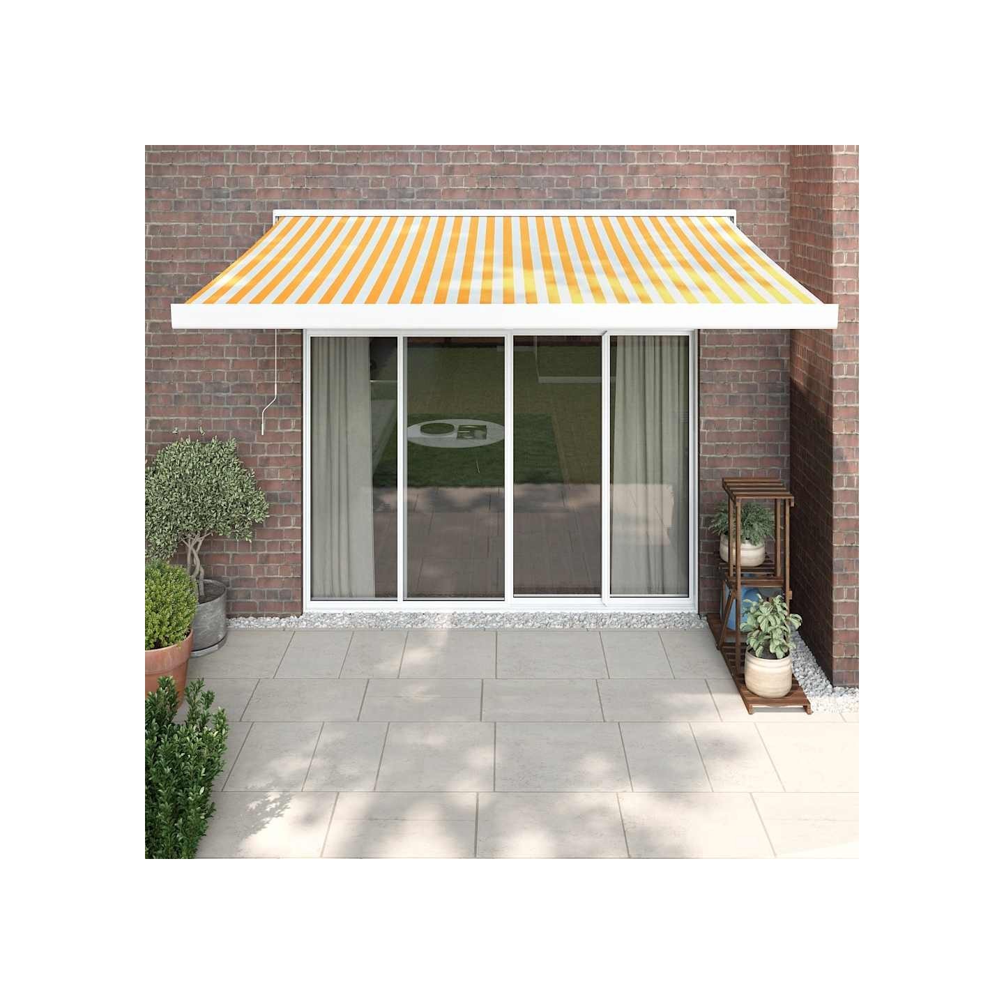 Auvent rétractable jaune et blanc 3,5x2,5 m tissu et aluminium