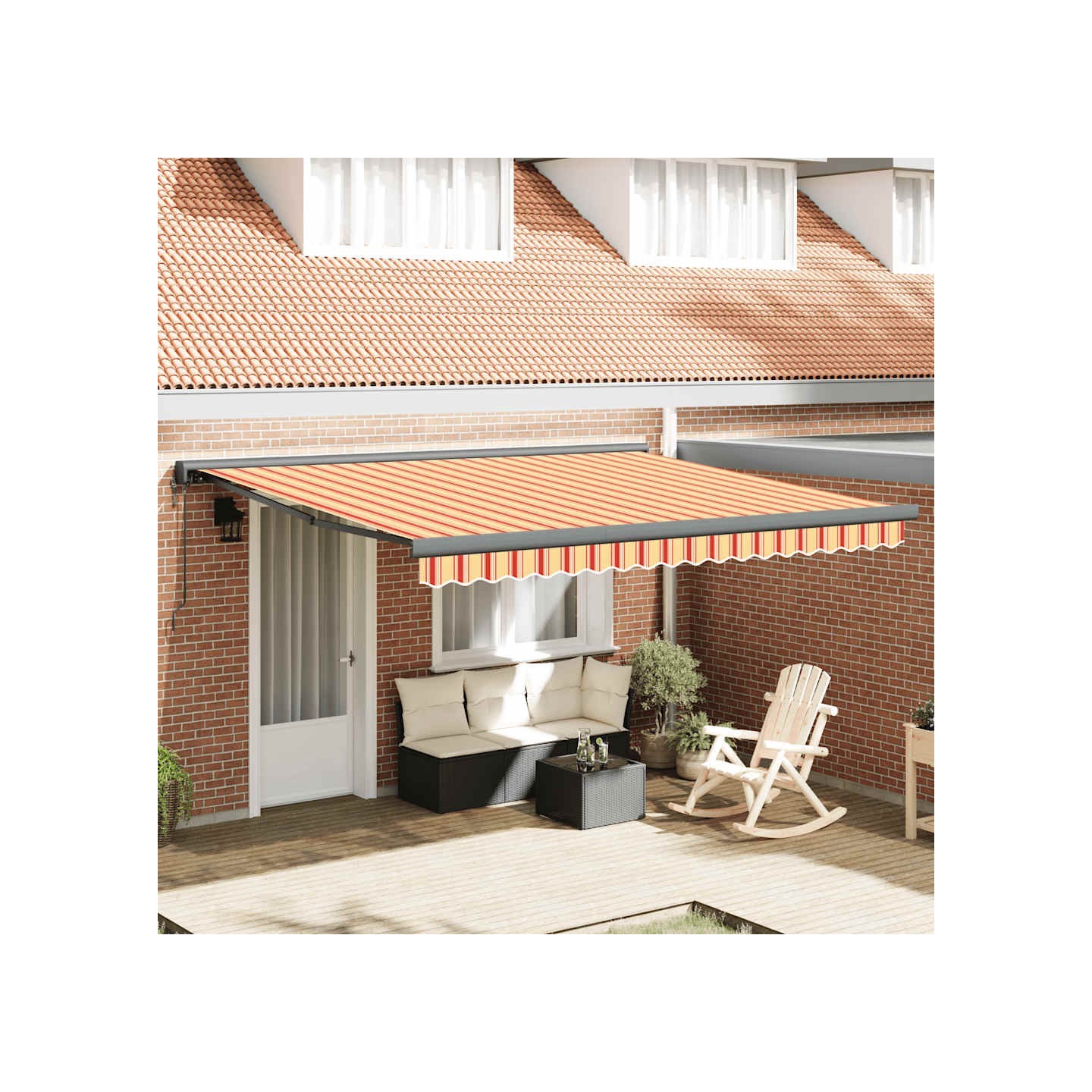 Auvent rétractable jaune et blanc 4,5x3 m tissu et aluminium
