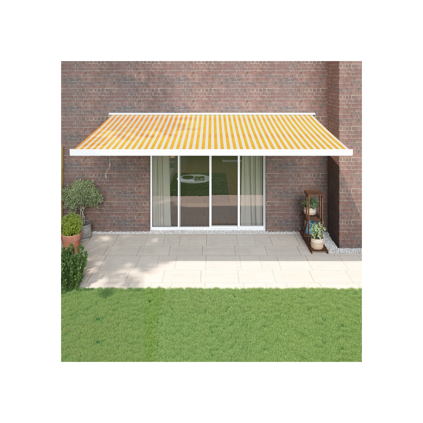 Auvent rétractable jaune et blanc 5x3 m tissu et aluminium