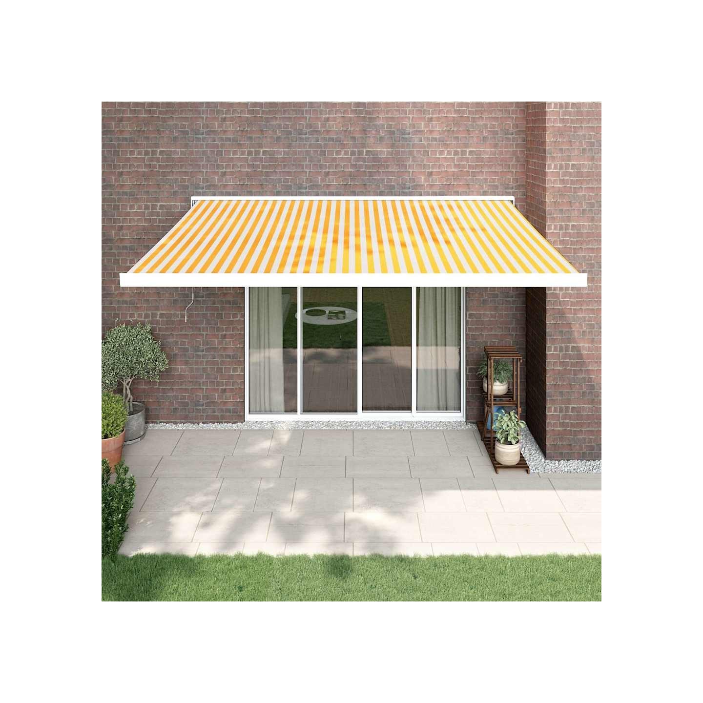 Auvent rétractable jaune et blanc 4x3 m tissu et aluminium