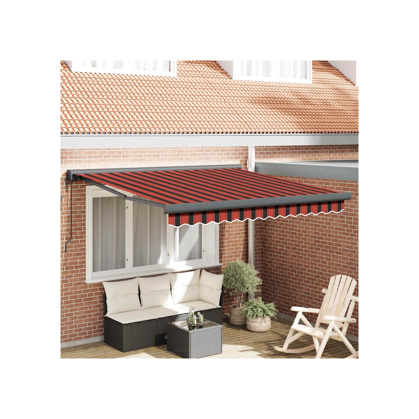 Auvent rétractable orange et marron 3,5x2,5m tissu et aluminium