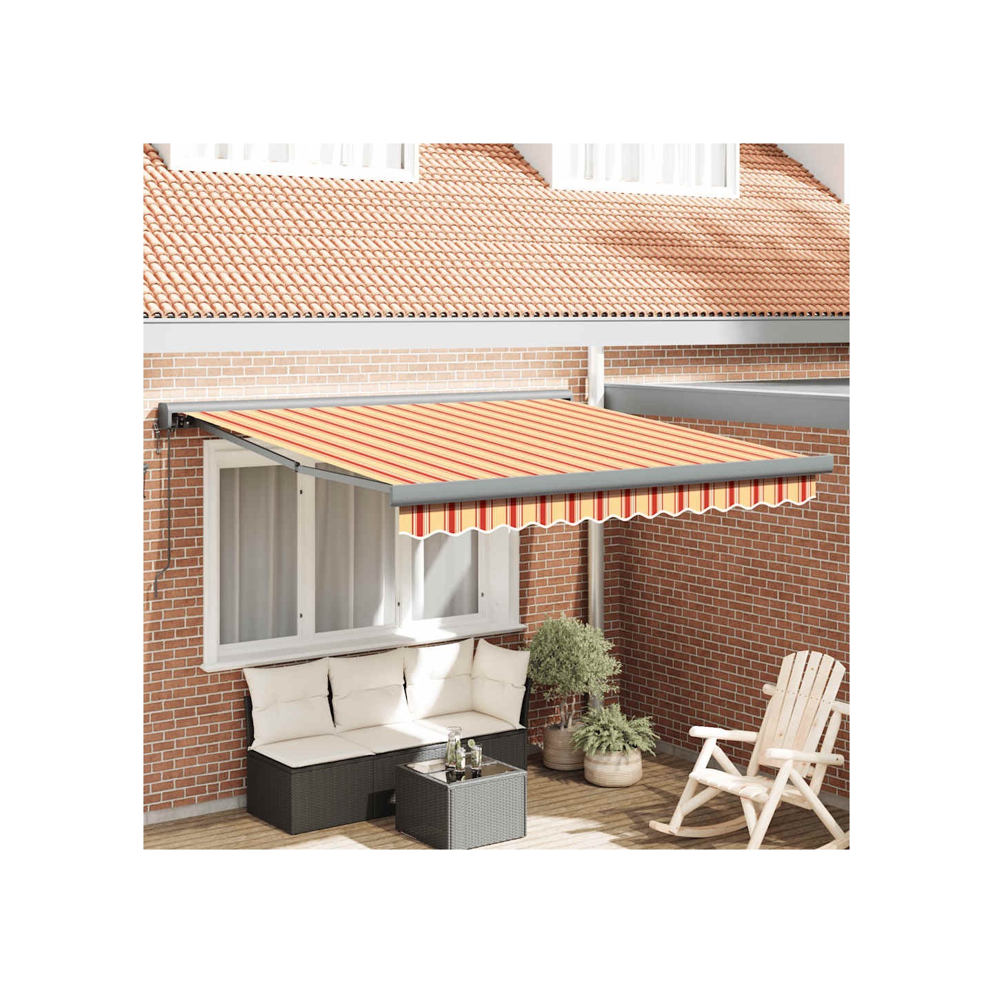 Auvent rétractable jaune et blanc 3x2,5 m tissu et aluminium